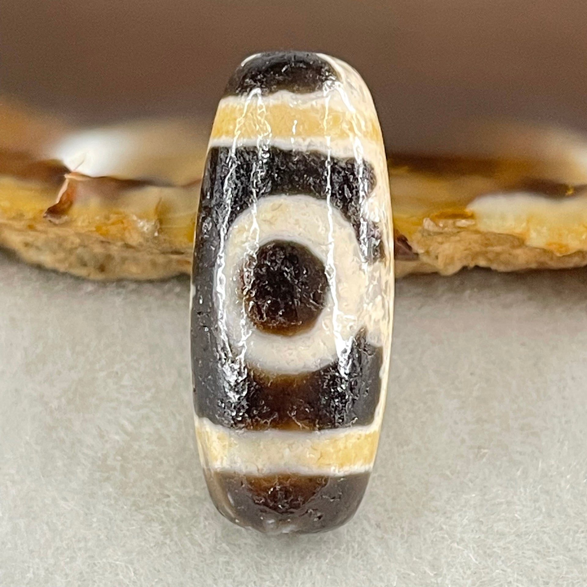 Natural Powerful Tibetan Old Oily Agate 2 Eyes Dzi Bead Heavenly Master (Tian Zhu) 二眼天诛 5.74g 27.3 by 11.6mm - Huangs Jadeite and Jewelry Pte Ltd