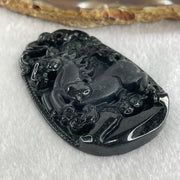 Type A Opaque to Partial Translucent Black Omphacite Jadeite Horse Pendant 26.34g 60.1 by 40.3 by 8.0mm - Huangs Jadeite and Jewelry Pte Ltd