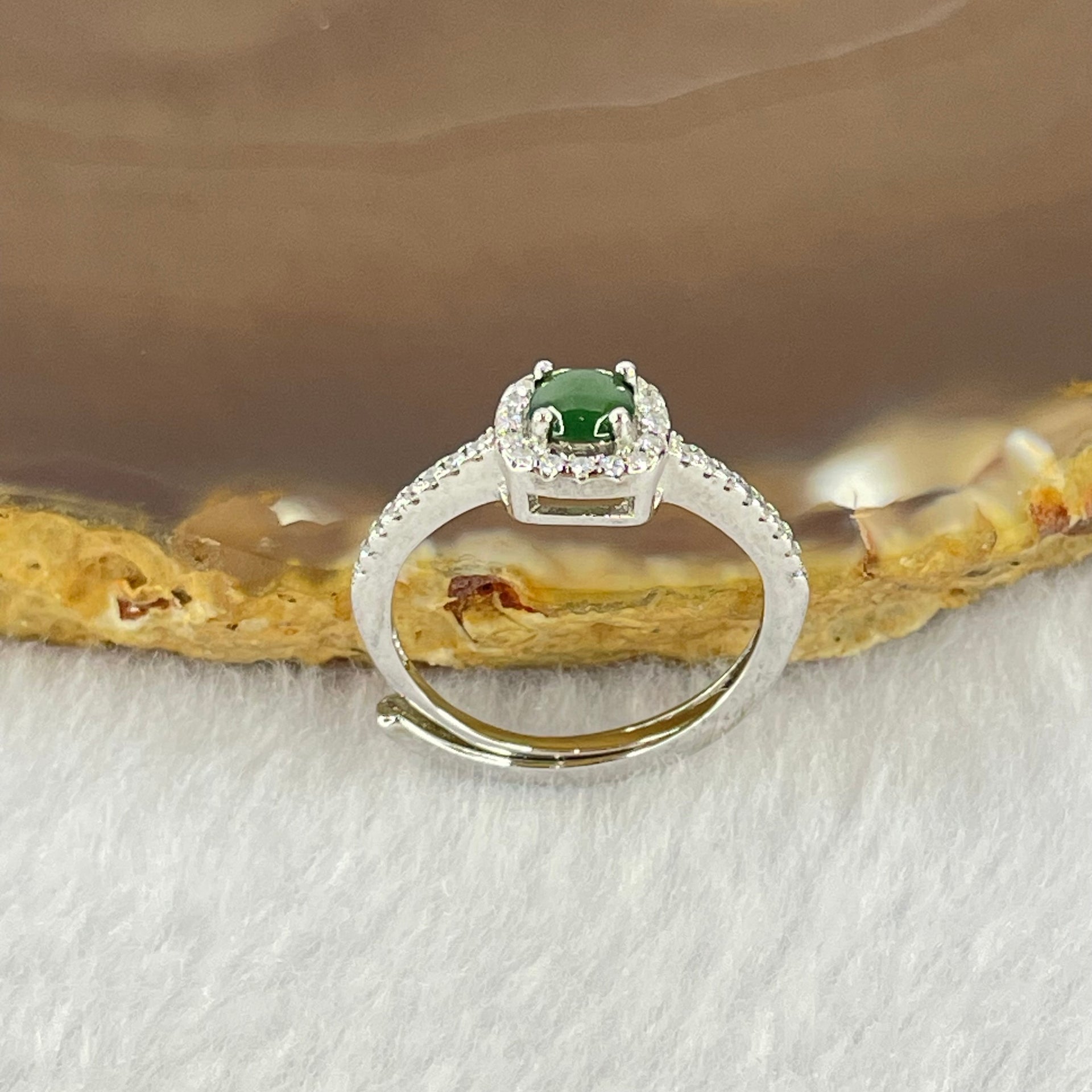 Natural Icy Jadeite with Crystals In S925 Sliver Ring (Adjustable Size) 2.22g 4.6 by 3.0mm - Huangs Jadeite and Jewelry Pte Ltd