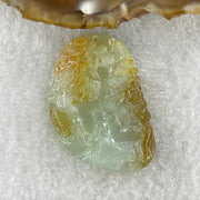 Type A Natural Semi Icy Light Green with Yellow Patches Jadeite Shan Shui Gui Ren Benefactor Pendant 9.79g 38.2 by 25.6 by 6.0mm - Huangs Jadeite and Jewelry Pte Ltd