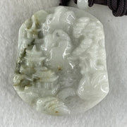 Type A Light Green Jadeite Shan Shui with Guiren Benefactor Pendant 68.16g 52.3 by 46.4 by 12.6mm - Huangs Jadeite and Jewelry Pte Ltd