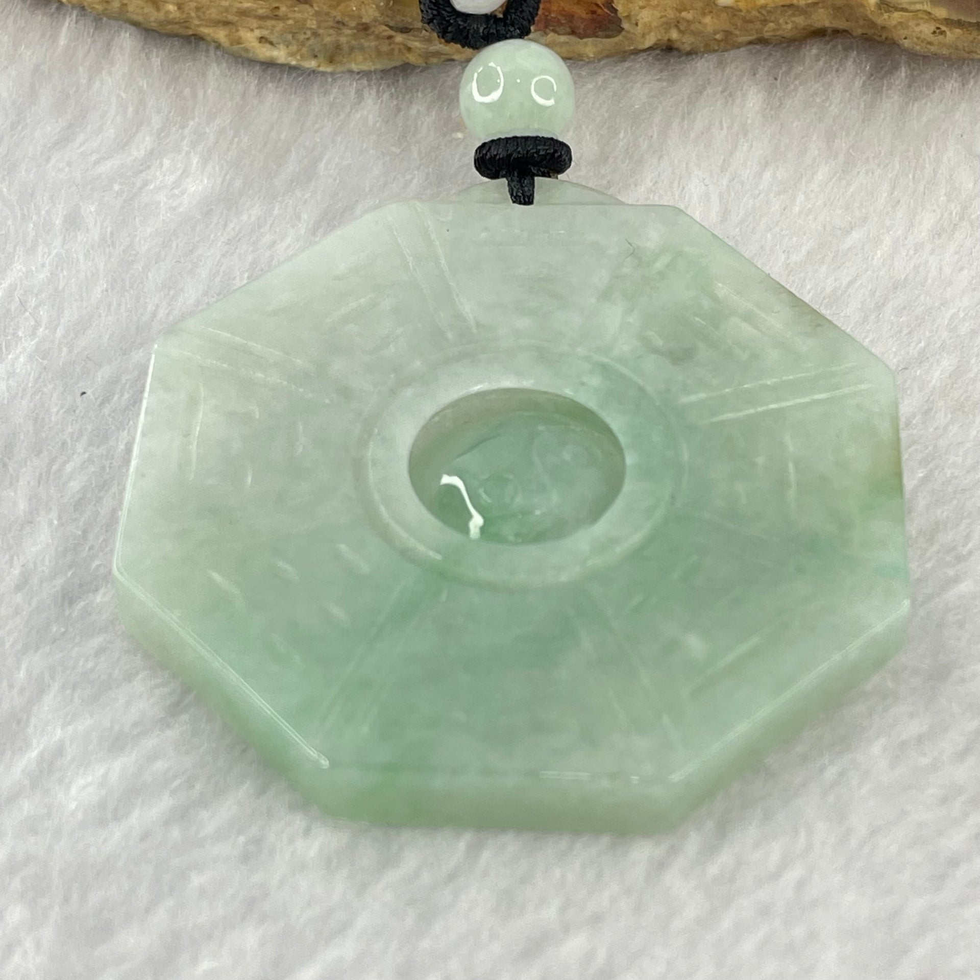 Type A Light Green Jadeite Tai Chi Bagua Pendant Necklace 33.87g 48.3 by 46.0 by 5.4mm - Huangs Jadeite and Jewelry Pte Ltd