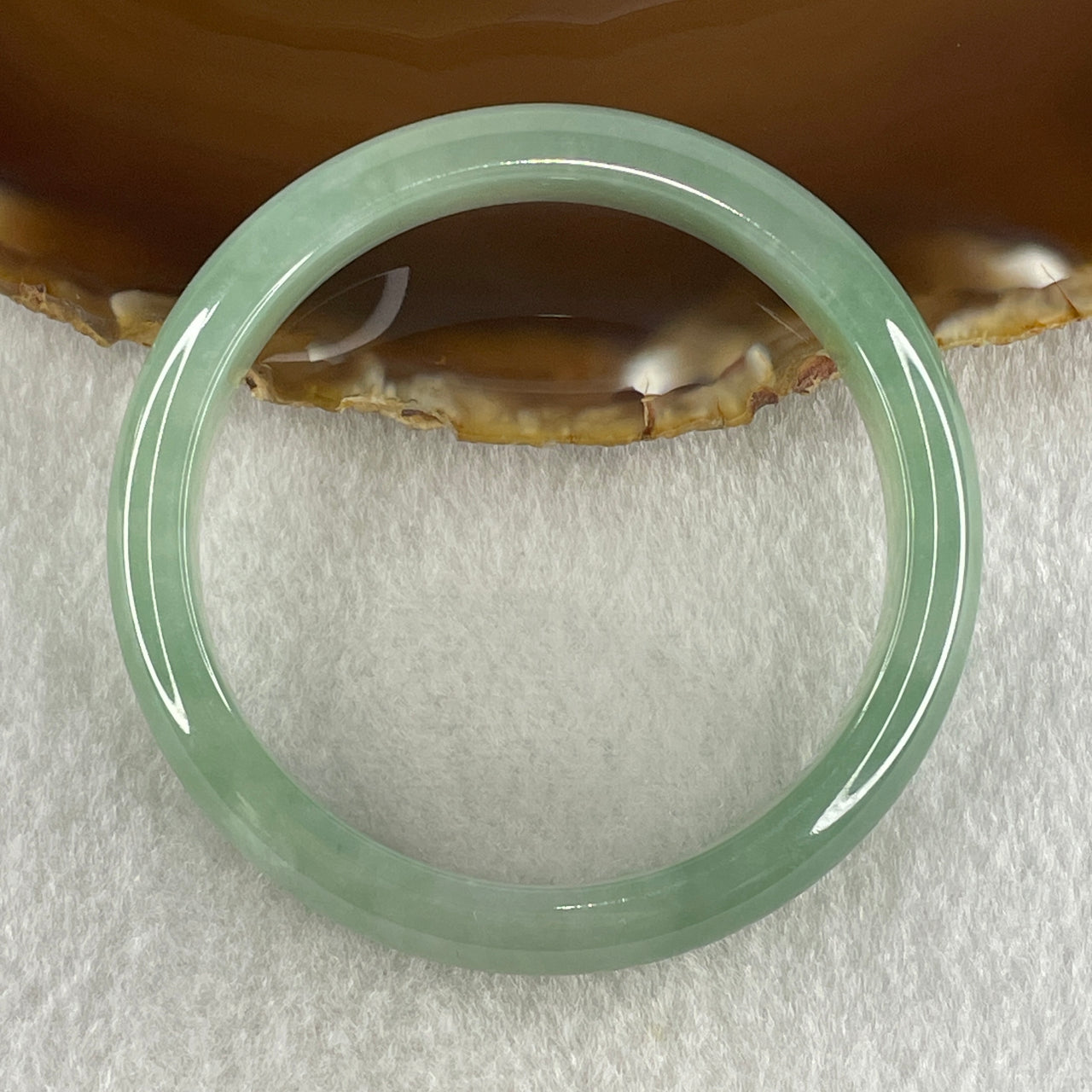 Natural Type A Jelly Green with White Patches Jadeite Bangle 36.02g Inner Diameter 52.1mm 12.7 by 6.2mm (Internal Line) - Huangs Jadeite and Jewelry Pte Ltd