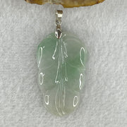 Natural Type A Semi Icy Faint Lavender Light Green Jadeite Prosperity Leaf Pendant in Silver Clasp Signifying Overnight Success 5.93g 39.4 by 23.6 by 3.7mm - Huangs Jadeite and Jewelry Pte Ltd