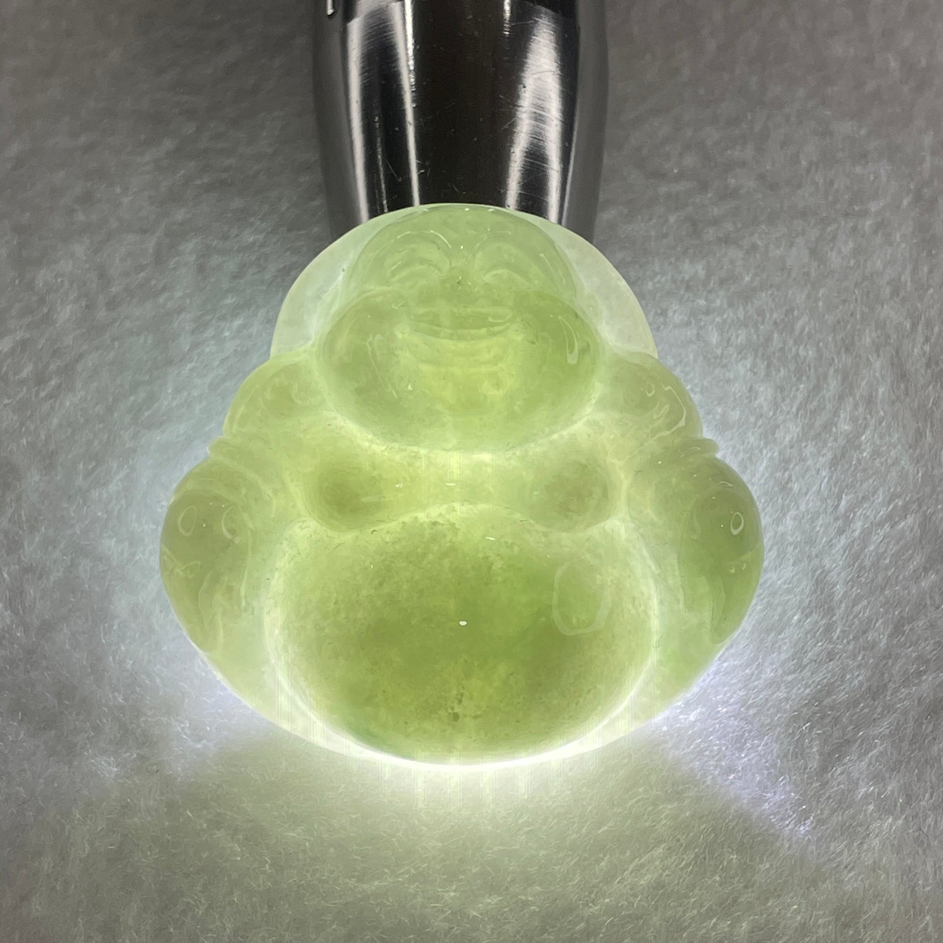 Natural Type A Green Jadeite Milo Laughing Buddha Pendant 47.59g 46.1 by 48.7 by 14.6mm - Huangs Jadeite and Jewelry Pte Ltd