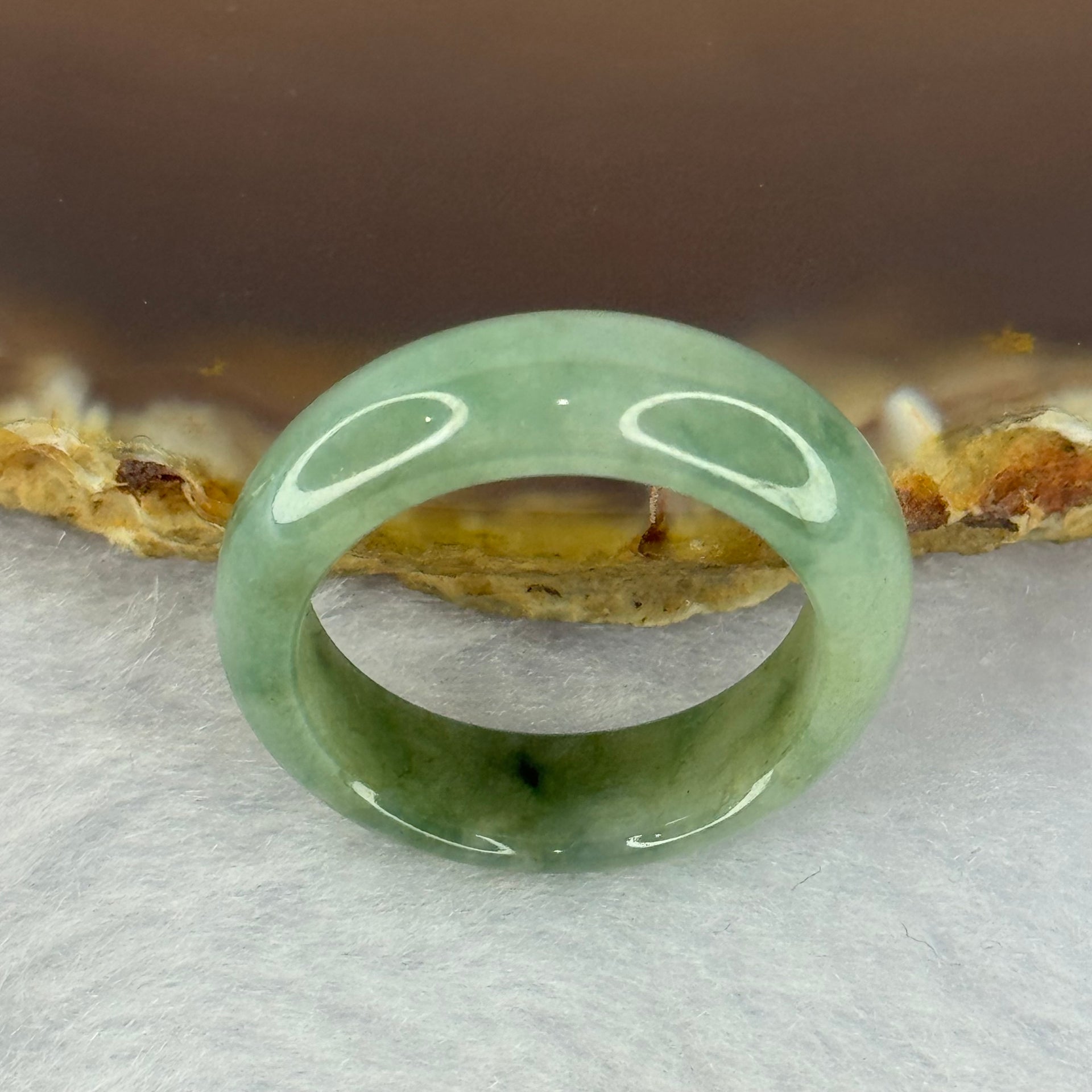 Type A Green Grey Wuji Jadeite Ring 3.90g 6.8 by 3.2mm US8 HK18 - Huangs Jadeite and Jewelry Pte Ltd