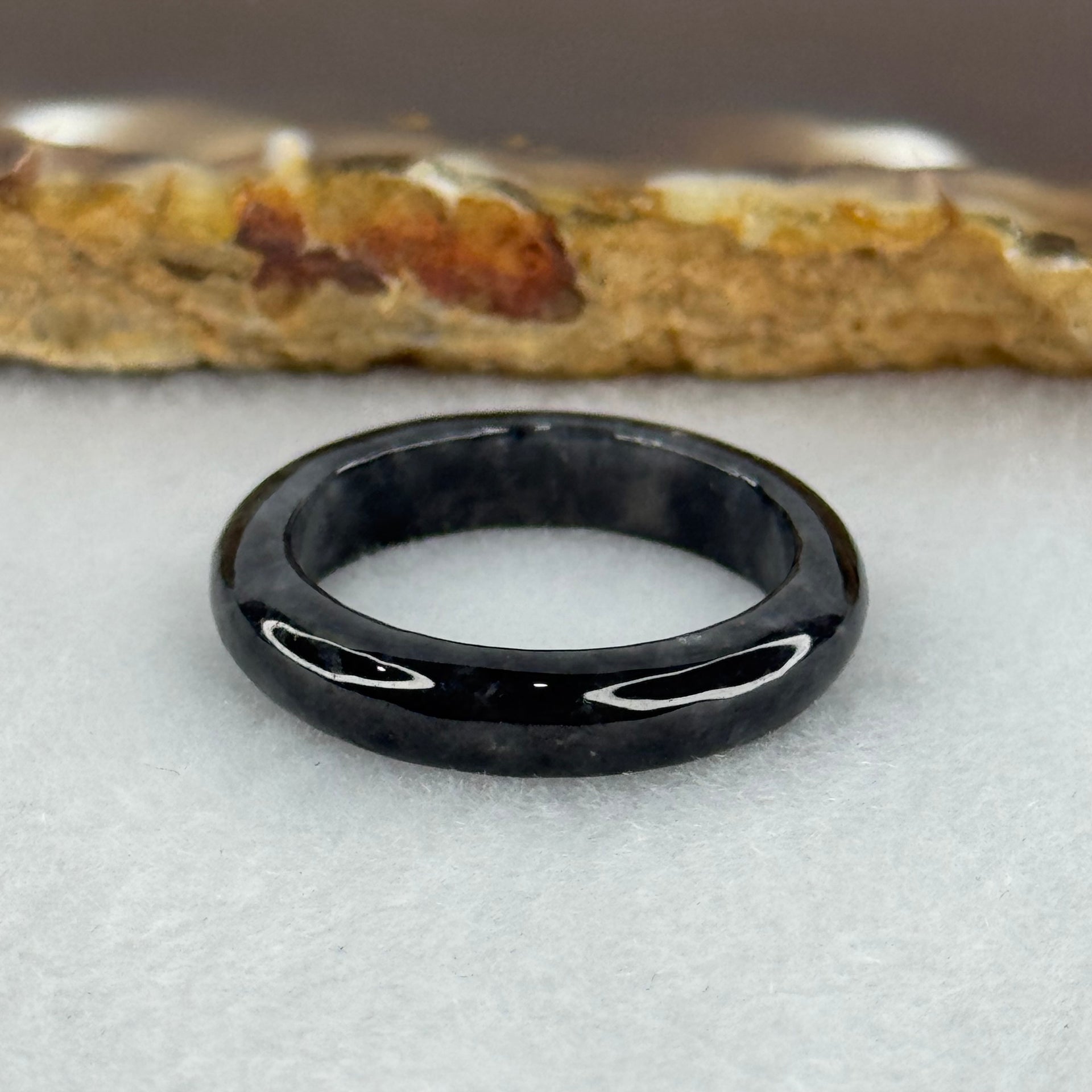 Type A Wuji Black Grey Jadeite Ring 2.47g 4.6 by 3.2mm US7.8 HK17.5 (Very Slight Internal Line) - Huangs Jadeite and Jewelry Pte Ltd