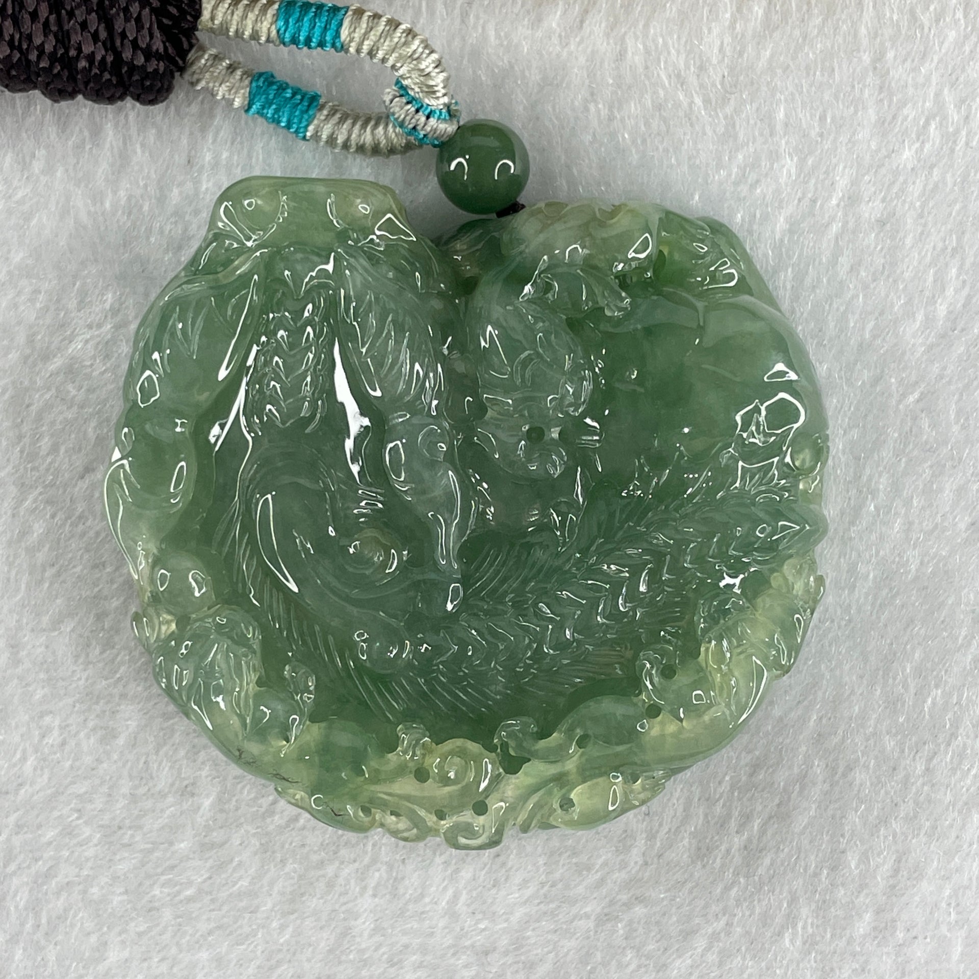 Grand Master Type A Semi Icy Light Green Jadeite Pixiu with 3 Baby Pixiu Double Side Pendant 75.67g 49.0 by 53.5 by 13.3mm - Huangs Jadeite and Jewelry Pte Ltd