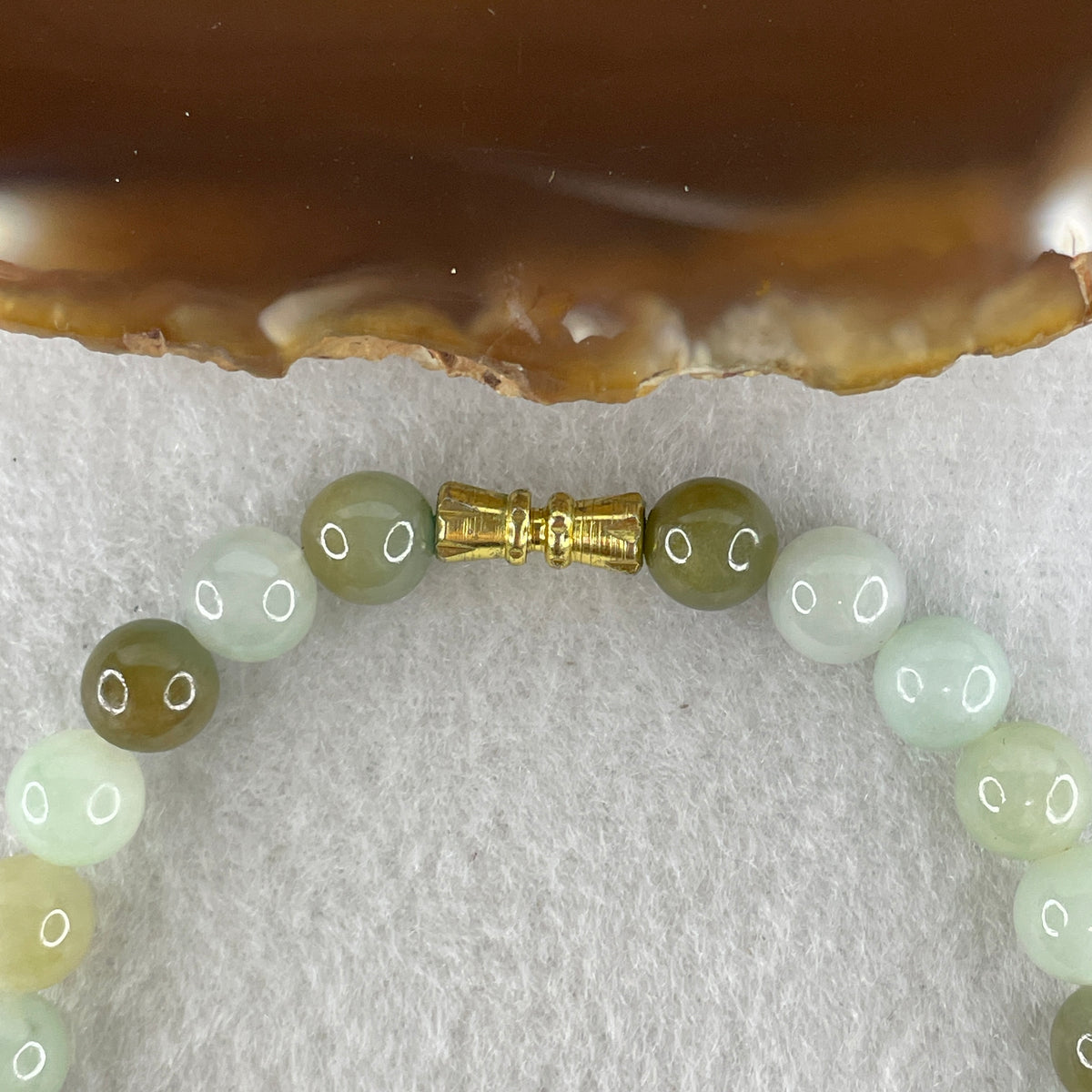 Natural Type A Green, Brownish & Reddish Jadeite Beads Bracelet | (20.51g | 17.5cm | 7.6mm x 26 Beads | Synergy, Grounded Abundance Magnet & Feng Shui Prosperity Anchor)