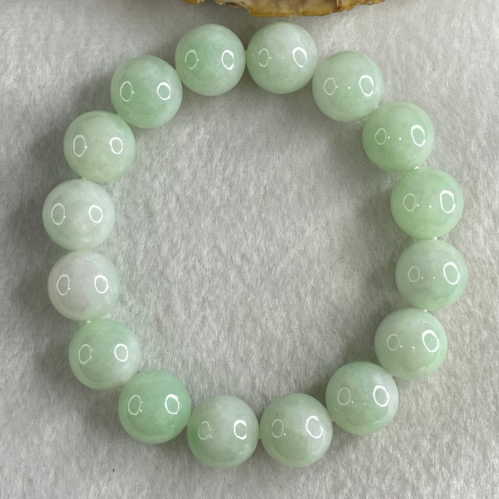 Type A Light Green Jadeite Beads Bracelet 55.52g 16cm 12.7mm 16 Beads - Huangs Jadeite and Jewelry Pte Ltd
