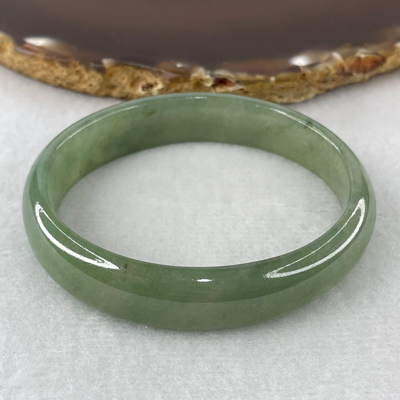 Natural Type A Jelly Blueish Green Jadeite Oval Bangle | 100% Untreated Fine Fei Cui Oval Bracelet (35.04g | 53.2mm Inner Diameter | 12.5mm × 6.5mm) (Close to Perfect)