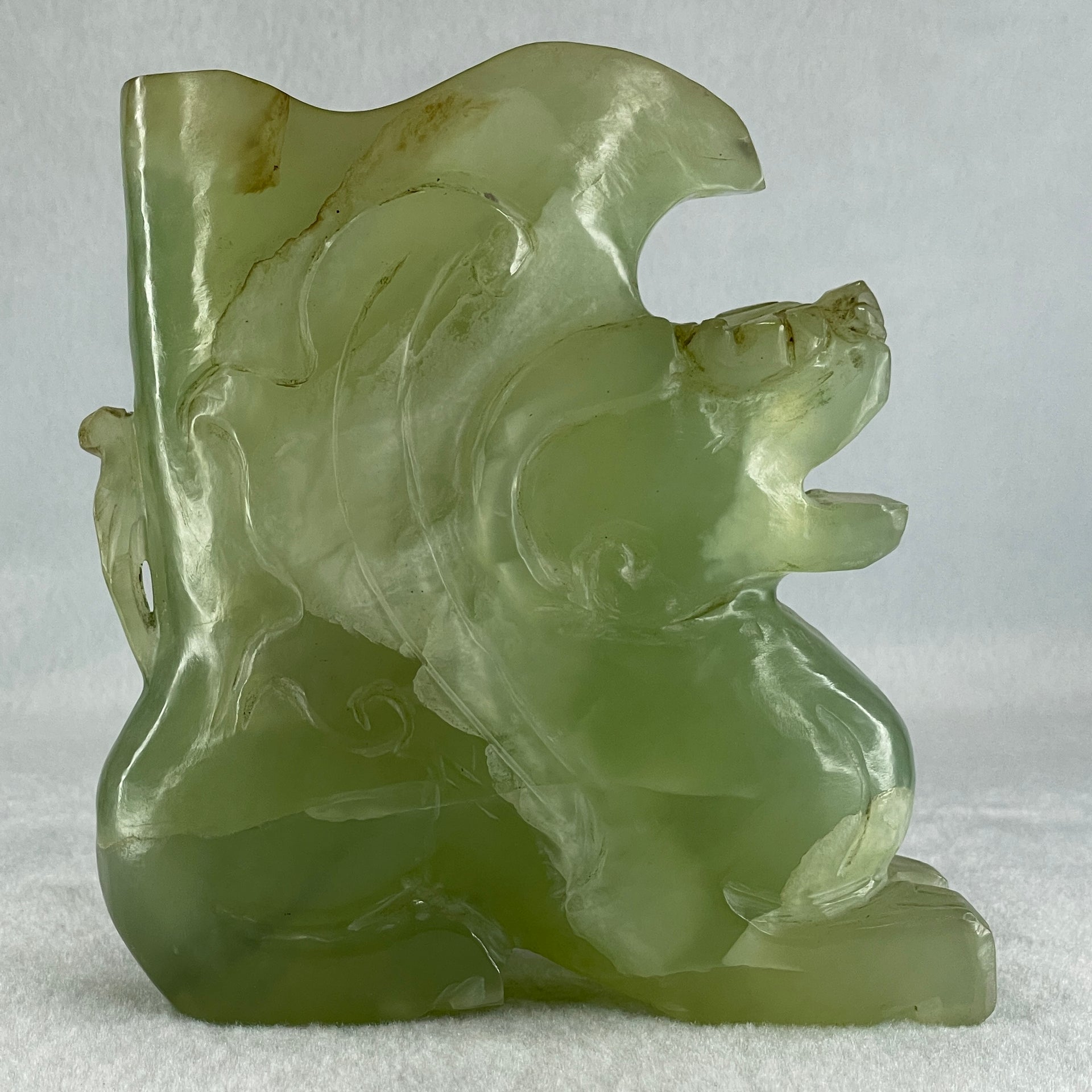 Natural Green Serpentine Pixiu Vase Display 989.6g 130.0 by 48.0 by 135.0mm - Huangs Jadeite and Jewelry Pte Ltd