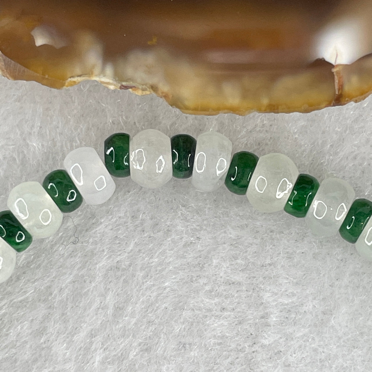 Natural Type A Jadeite Bracelet | Semi-Icy White with Old Mine Spicy & Blueish Green Donut Abacus Beads (10.93g, 15.5cm)
