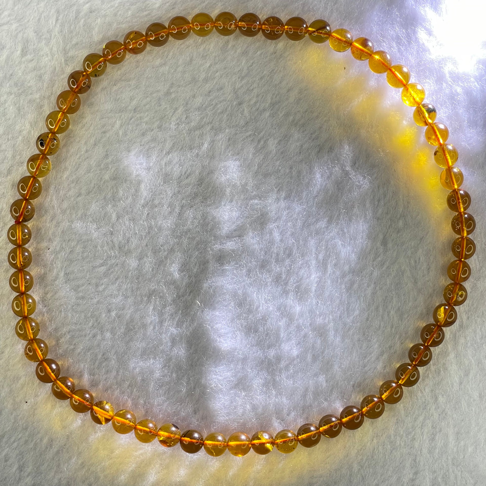 Natural Gold Yellow Amber Elastic Necklace 天然黄琥珀项链 9.24g 32cm 6.7mm 59 Beads - Huangs Jadeite and Jewelry Pte Ltd
