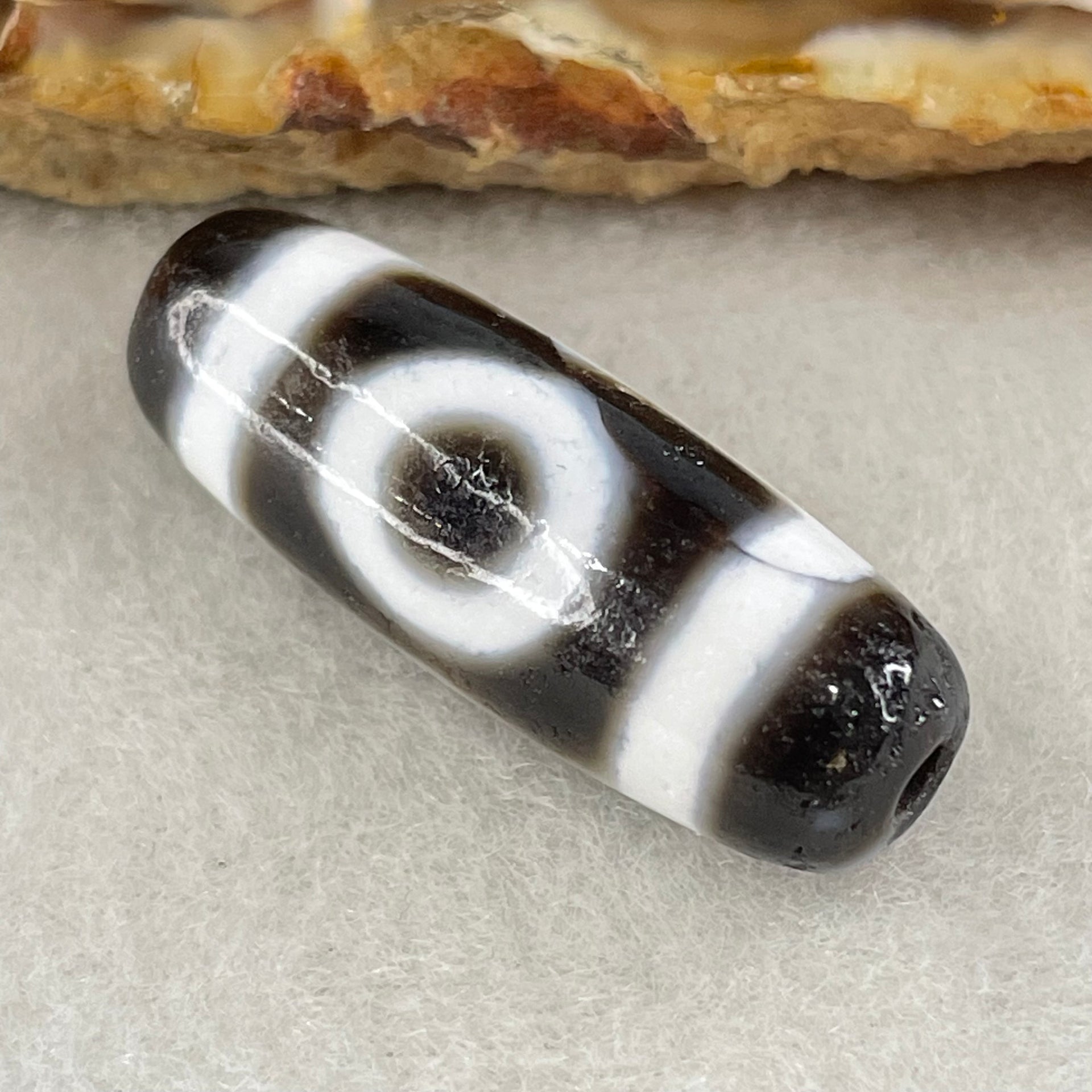 Natural Powerful Tibetan Old Oily Agate 2 Eyes Dzi Bead Heavenly Master (Tian Zhu) 二眼天诛 4.76g 29.0 by 10.4mm - Huangs Jadeite and Jewelry Pte Ltd