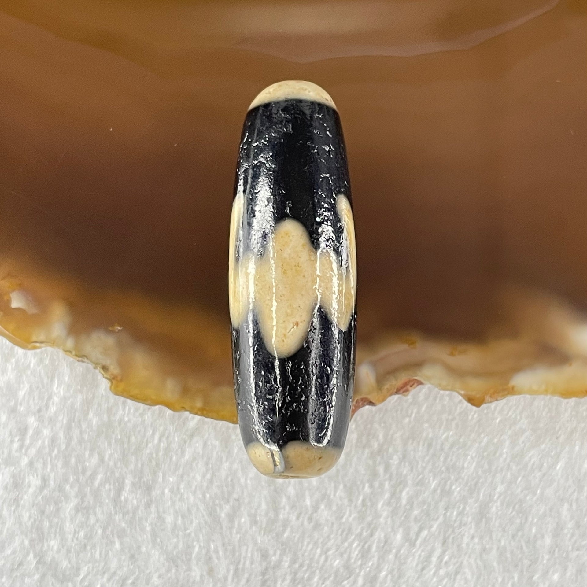 Natural Powerful Tibetan Old Oily Agate Bat with Insect or Happiness Fu Shou Dzi Bead Heavenly Master (Tian Zhu) 蝙蝠昆虫天珠 8.48g 37.9 by 12.1mm - Huangs Jadeite and Jewelry Pte Ltd