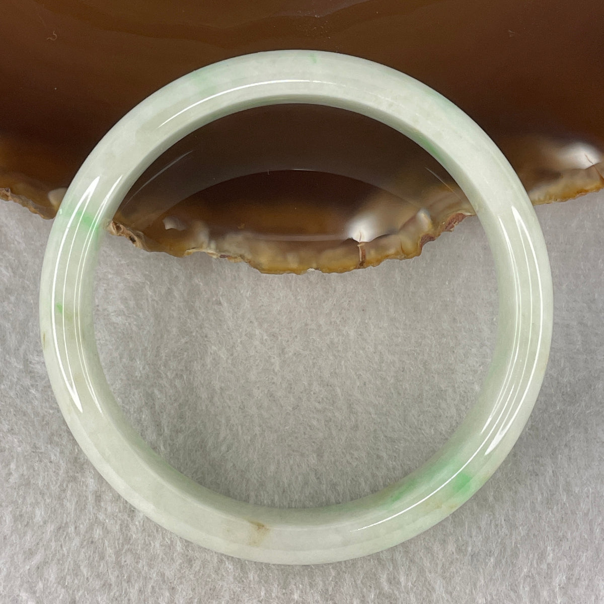 Natural Type Light Green with Apple Green Piao Hua Jadeite Bangle 43.07g Inner Diameter 55.3mm 13.0 by 6.4mm (Slight Internal Line) - Huangs Jadeite and Jewelry Pte Ltd