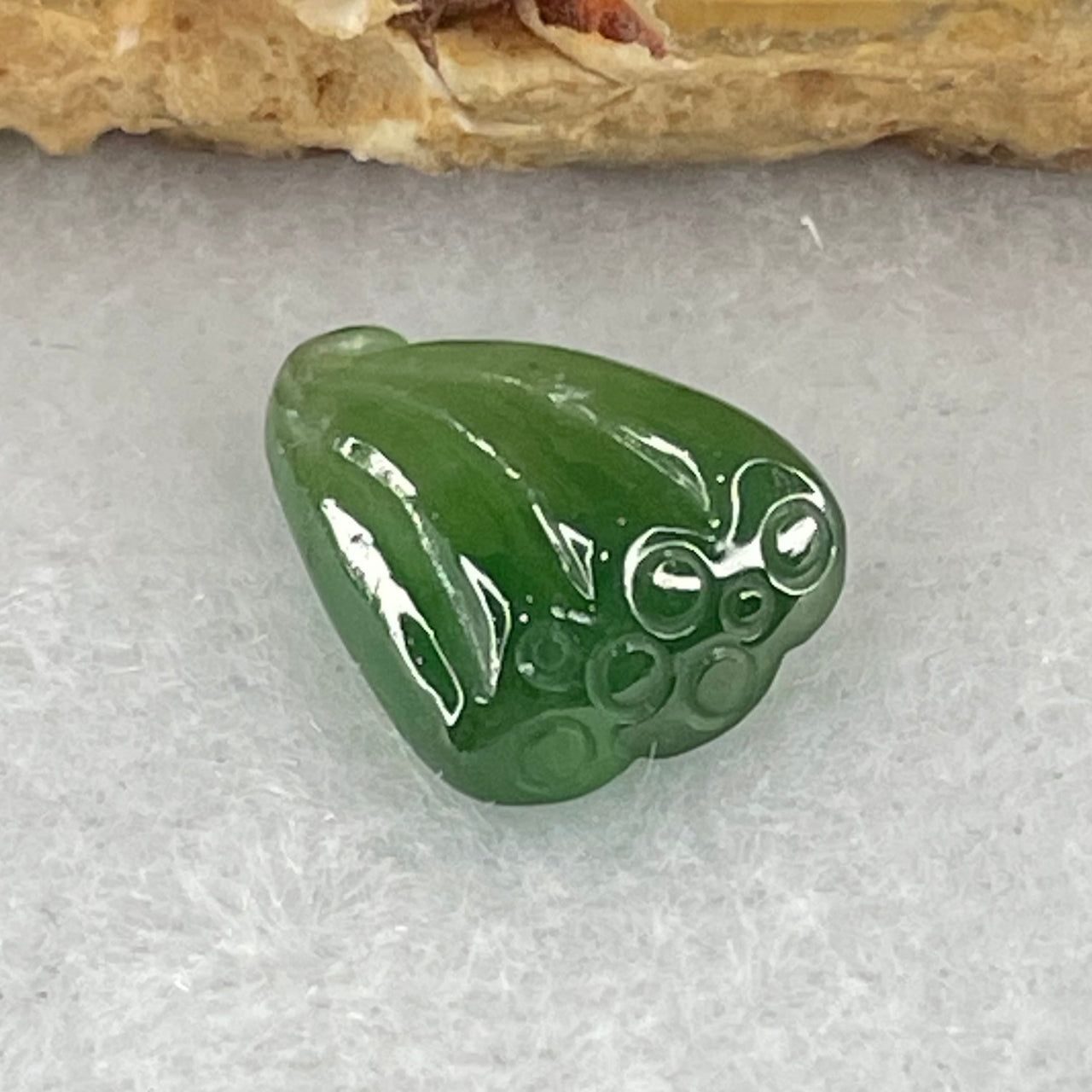 Type A Semi Icy Full Green Jadeite Lotus Flower Charm Stone For Setting 0.57g 10.8 by 8.7 by 3.7mm - Huangs Jadeite and Jewelry Pte Ltd