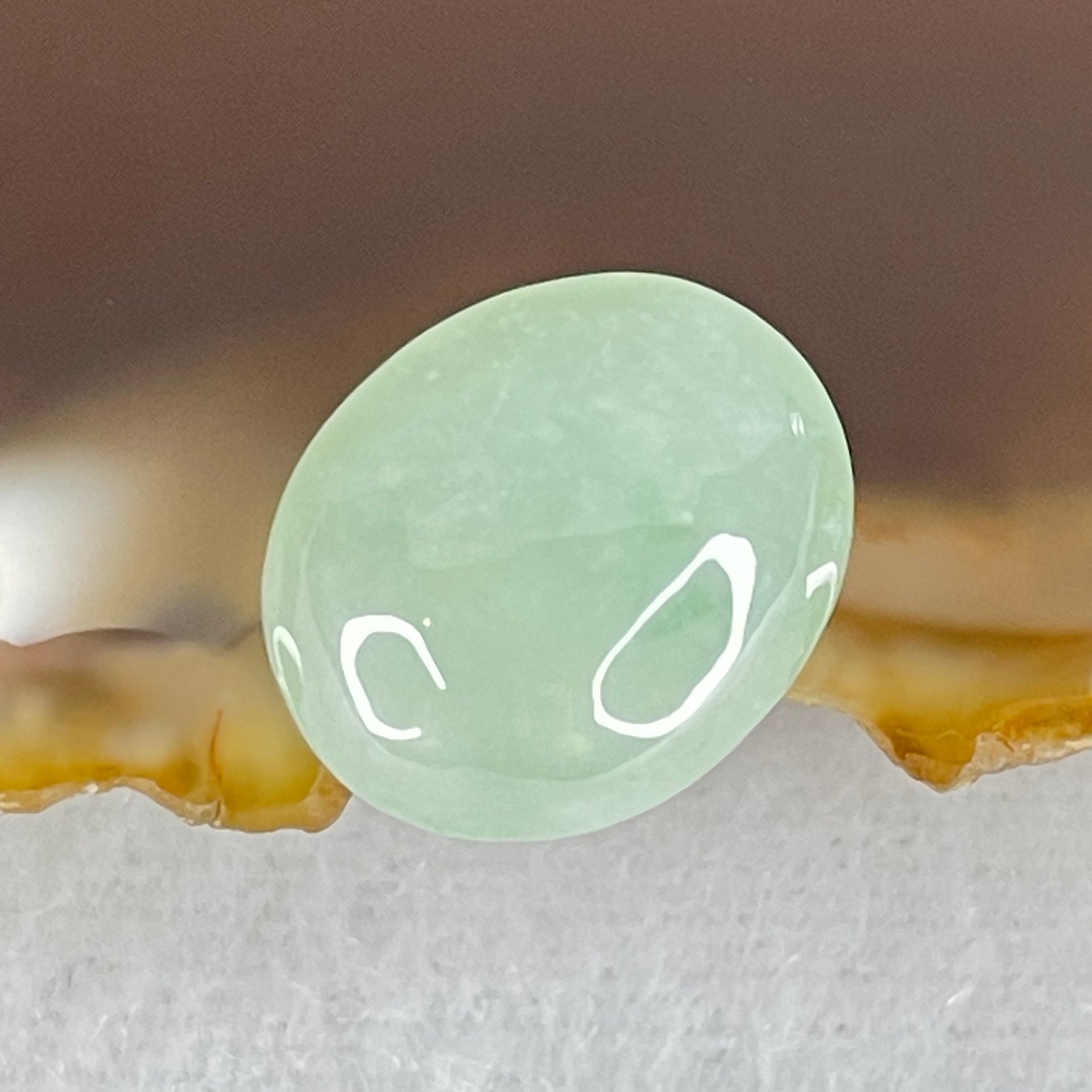 Type A Semi Icy Light Green Jadeite Cabouchon Stone For Setting 1.31g 12.8 by 10.8 by 5.5mm - Huangs Jadeite and Jewelry Pte Ltd