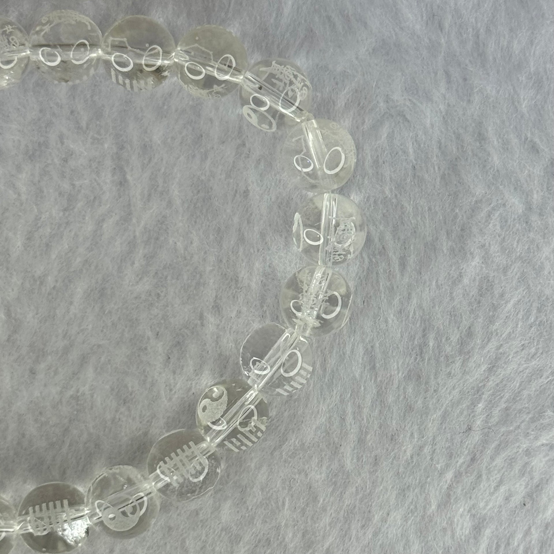 Natural Clear Quartz Beads with Inscription Bracelet 17.93 15.5cm 8.4mm 23 Beads - Huangs Jadeite and Jewelry Pte Ltd