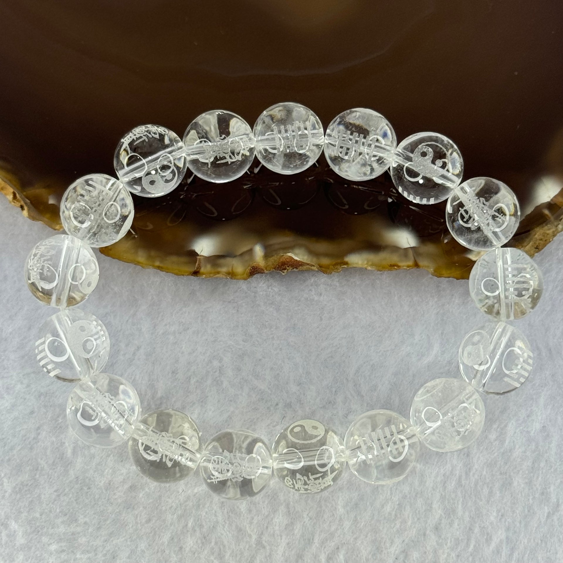 Natural Clear Quartz Beads with Inscription Bracelet 38.35g 17cm 11.9mm 17 Beads - Huangs Jadeite and Jewelry Pte Ltd