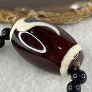 Natural Powerful Tibetan Old Oily Agate Ruyi Dzi Beads with Black and Blue Onyx Necklace 44.06g 38cm 36.6 by 21.4mm - Huangs Jadeite and Jewelry Pte Ltd