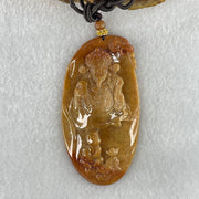 Grandmaster Type A Brown with Reddish  Patches Jadeite Cai Shen with Tong Zi Ingot and Dragon  Pendant 吉星高照 48.68g 76 by 39.7 by 6.3mm - Huangs Jadeite and Jewelry Pte Ltd
