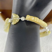 Natural Type A Light Yellowish with Light Green Jadeite Flowers with Dragon Head and Butterfly Bracelet 25.67g 7.2 by 8.4mm - Flower 40.4 by 16.5 by 6.1mm - Huangs Jadeite and Jewelry Pte Ltd