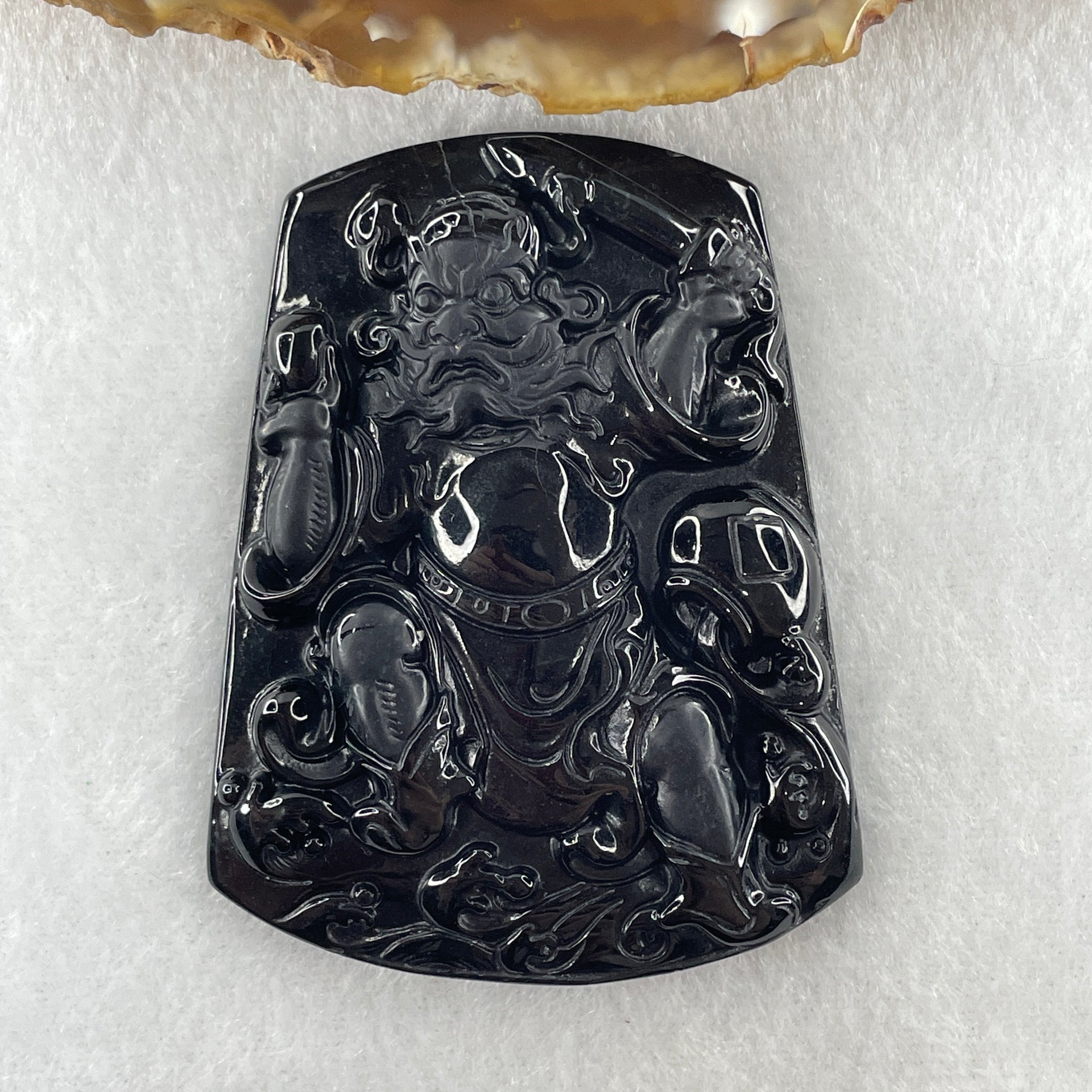 Type A Opaque to Partial Translucent Black Omphacite Jadeite Zhong Kui Pendant 37.41g 64.9 by 49.5 by 8.8mm - Huangs Jadeite and Jewelry Pte Ltd