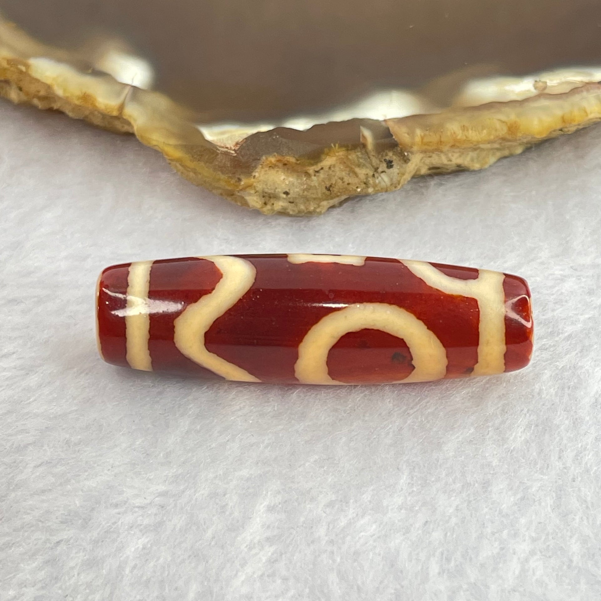 Natural Powerful Tibetan Old Oily Red Orange White Agate Sky Door Serenity 1 Eye Dzi Bead Heavenly Master (Tian Zhu) 一眼天诛 8.14g 38.1 by 11.6mm - Huangs Jadeite and Jewelry Pte Ltd