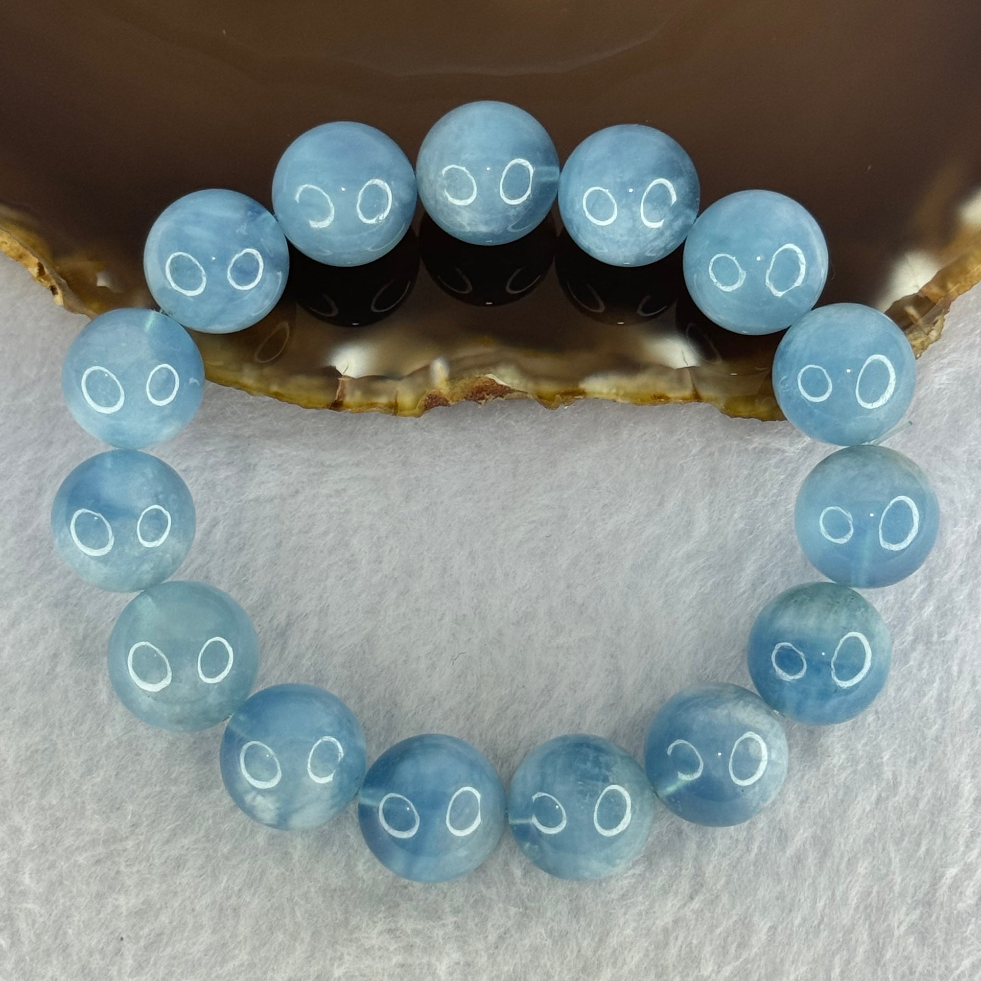 Natural Aquamarine Beads Bracelet 60.65g 18.5cm 14.5mm 15 Beads - Huangs Jadeite and Jewelry Pte Ltd