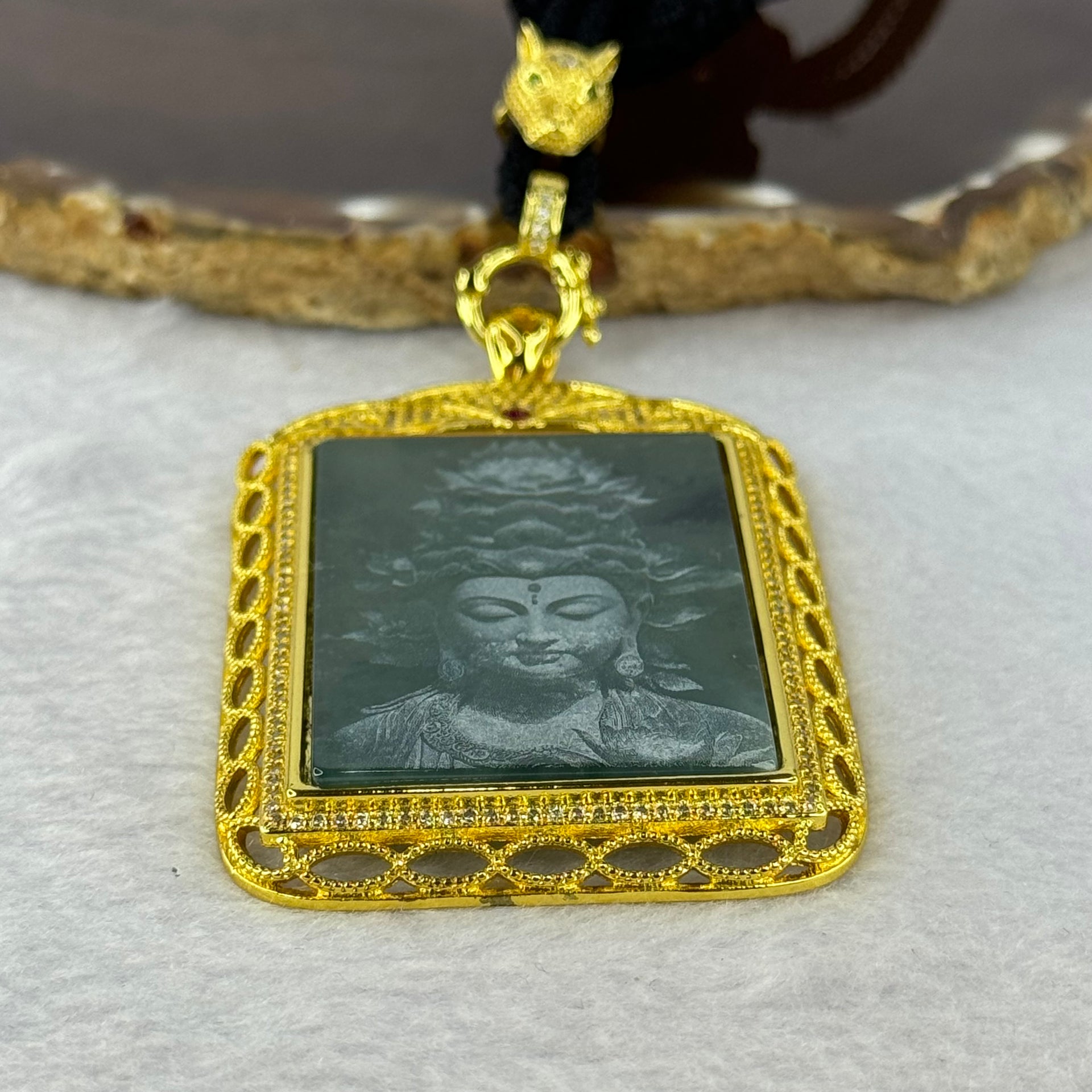 Type A Blueish Green Jadeite Guan Yin S925 Silver Pendent Necklace 30.47g 46.0 by 30.0 by 2.0mm - Huangs Jadeite and Jewelry Pte Ltd