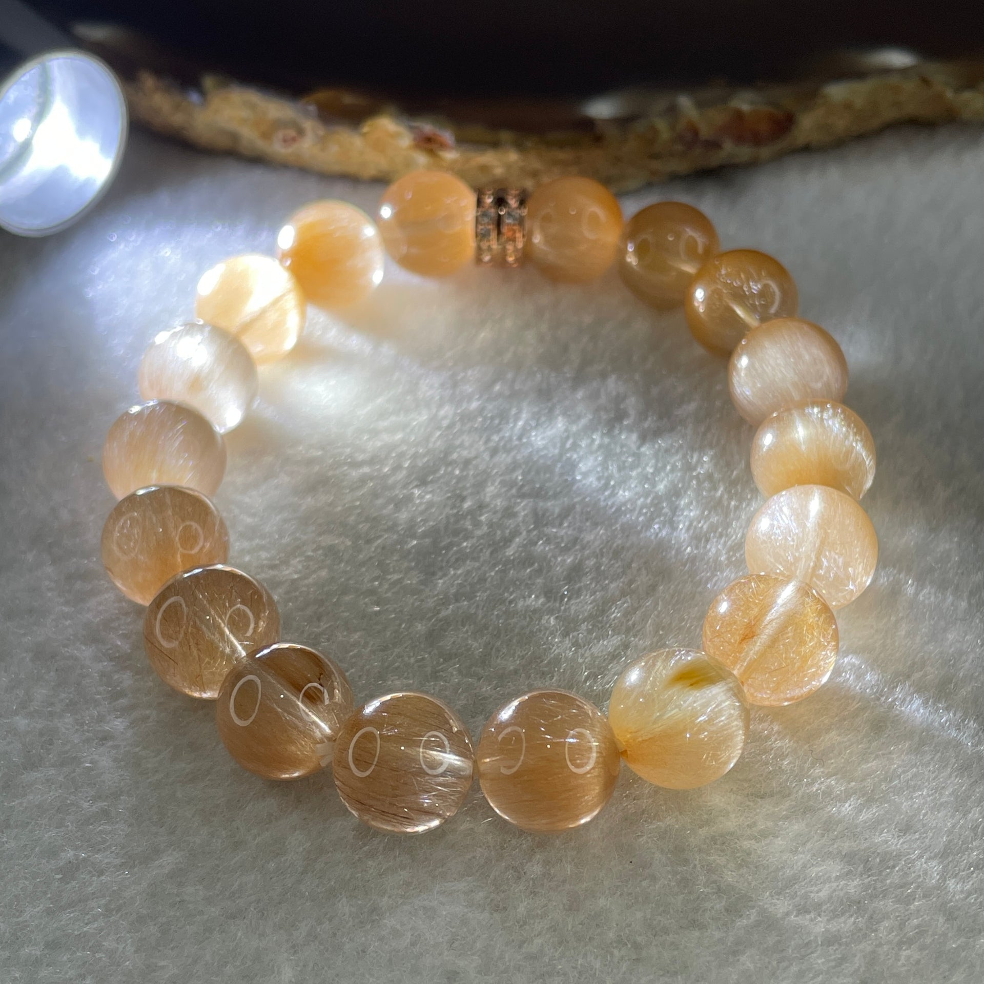 Certified Good Grade Natural Rabbit Hair Rutilated Quartz Beads Bracelet 31.59g 16cm 10.8mm 16Beads - Huangs Jadeite and Jewelry Pte Ltd