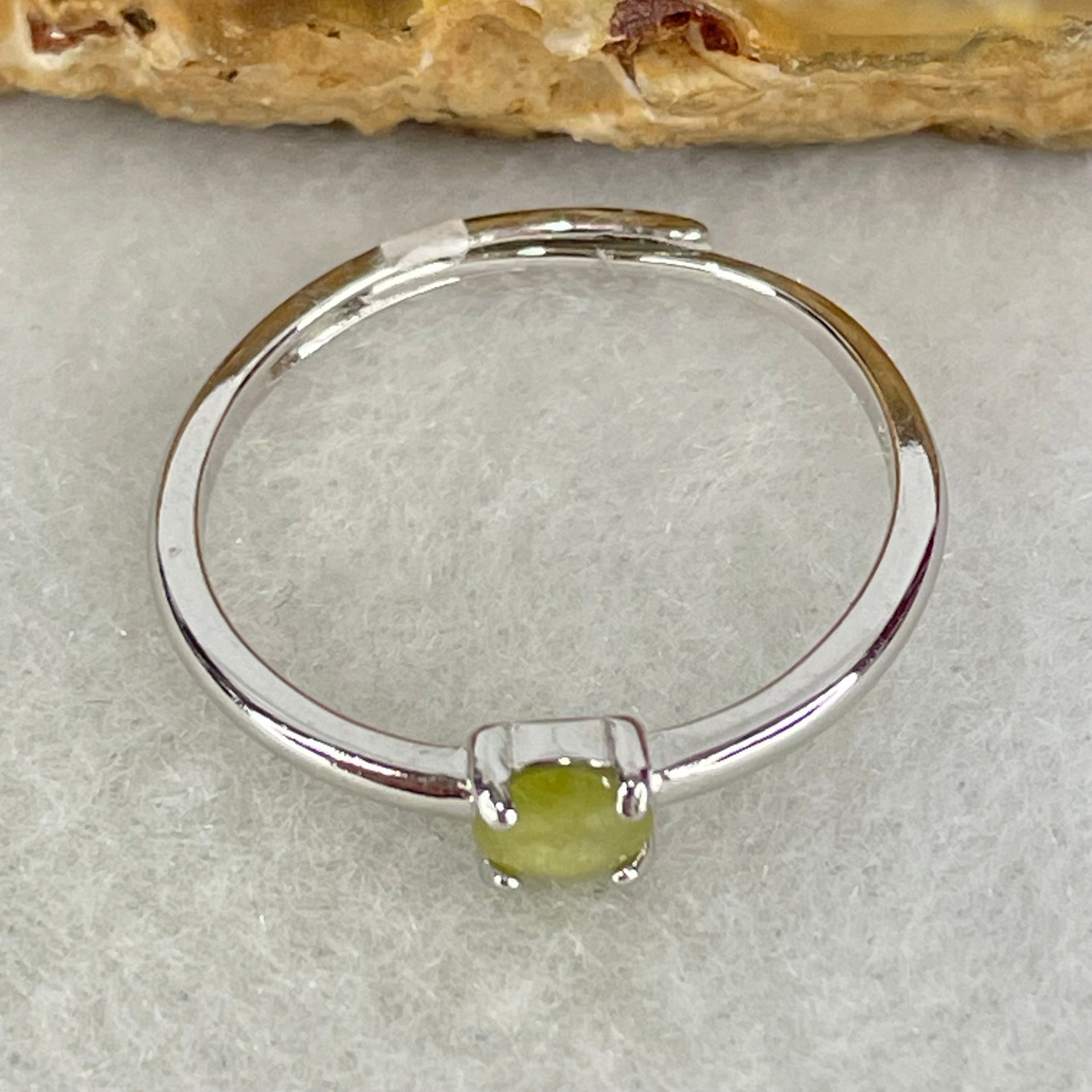 Type A Semi Icy Green Cabochon Jadeite in S925 Sliver Ring (Adjustable Size) 1.02g 4.1 by 1.5mm - Huangs Jadeite and Jewelry Pte Ltd