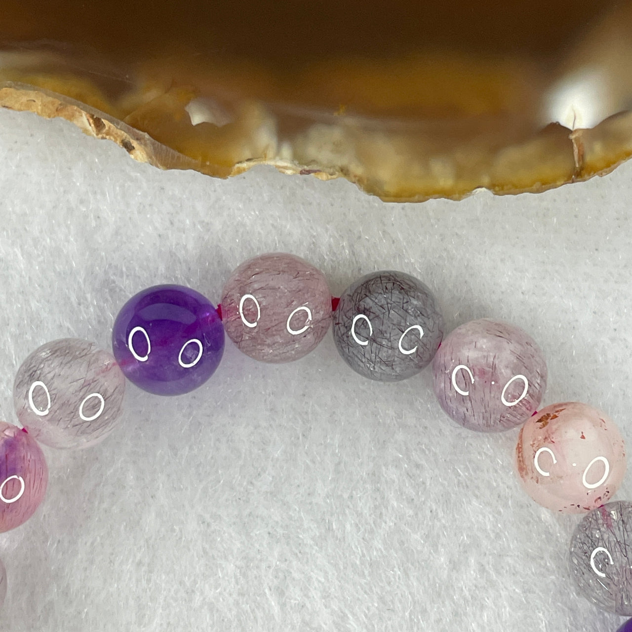 Certified Above-Average Grade Natural Super 7 Crystal Beads Bracelet | Fine Multi-Bead Stackable Strand | Authentic Sacred Seven Multi-Mineral Inclusions Quartz Spiritual Catalyst & Auric Shield Bracelet (17.45g | 15.5cm Length | 8.4mm | 23 Beads)