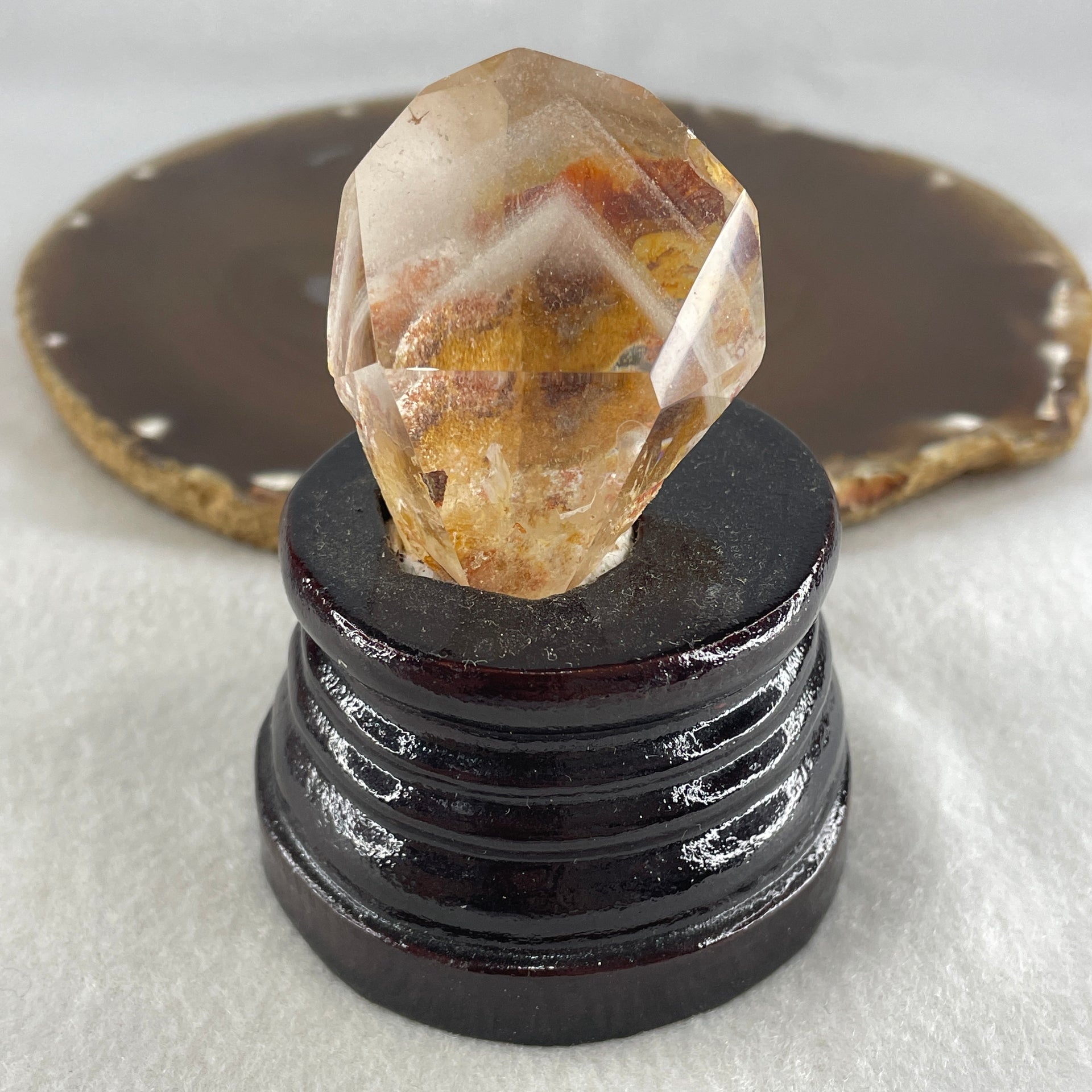 Natural Ferruginous Quartz Display with Wooden Stand 118.2g 62.8 by 60.4 by 737.mm - Huangs Jadeite and Jewelry Pte Ltd