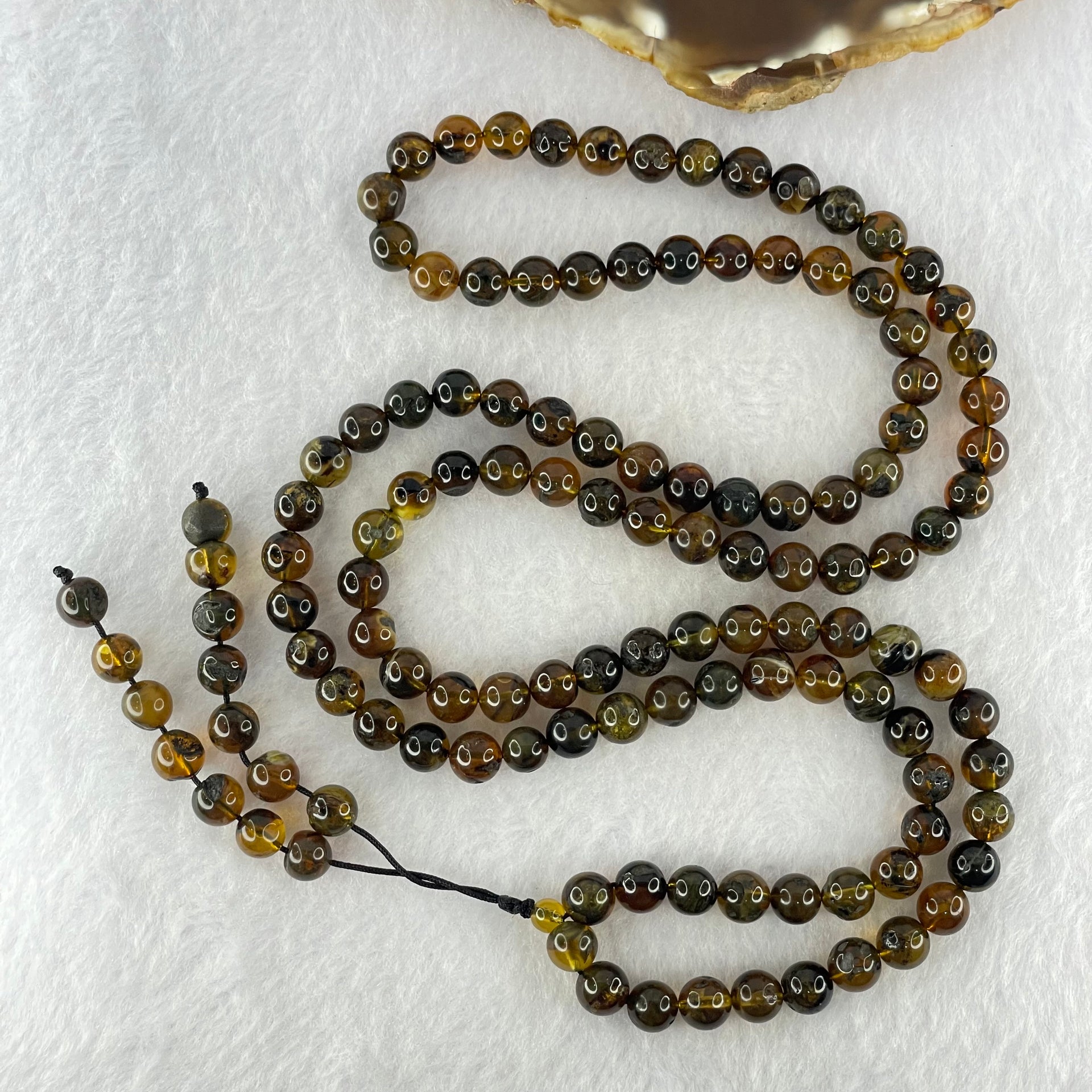 Natural Brownish Yellow Flower Medicine Amber Beads Necklace 26.96g 78cm 7.3mm - Huangs Jadeite and Jewelry Pte Ltd