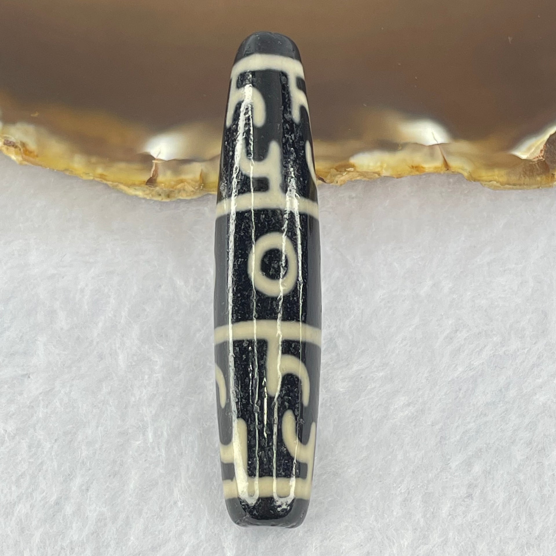 Natural Powerful Tibetan Old Oily Agate 3 Eyed Dharma Vajra Dzi Bead Heavenly Master (Tian Zhu) 三眼金刚杵天珠 13.67g 58.6 by 12.5mm - Huangs Jadeite and Jewelry Pte Ltd