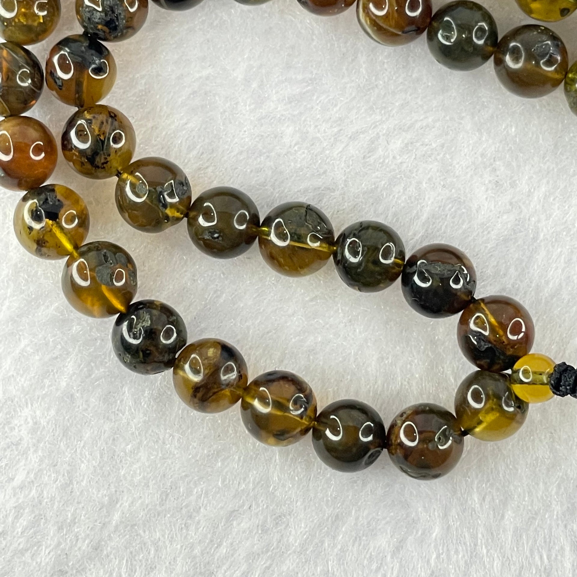 Natural Brownish Yellow Flower Medicine Amber Beads Necklace 26.96g 78cm 7.3mm - Huangs Jadeite and Jewelry Pte Ltd