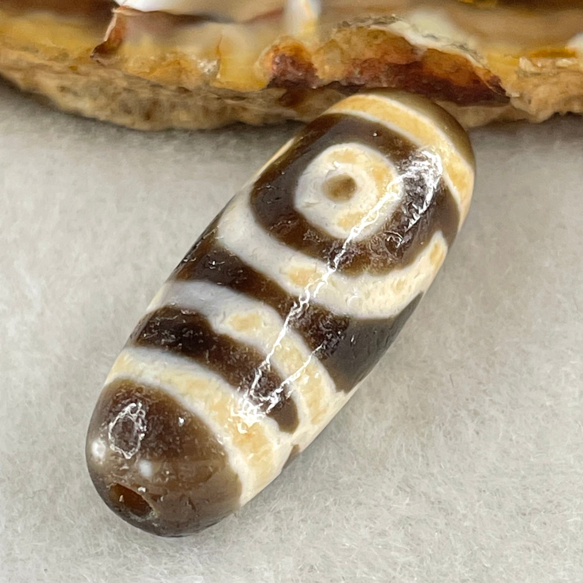 Natural Powerful Tibetan Old Oily Agate One Eye With Thousand Hand Guan Yin Dzi Bead Heavenly Master (Tian Zhu) 5.31g 28.2 by 11.2mm - Huangs Jadeite and Jewelry Pte Ltd