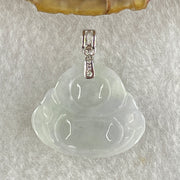 Natural Type A Light Lavender Jadeite Milo Buddha in S925 Silver and Cubic Zirconia Clasp Pendant 4.57g 20.4 by 24.8 by 6.0mm - Huangs Jadeite and Jewelry Pte Ltd