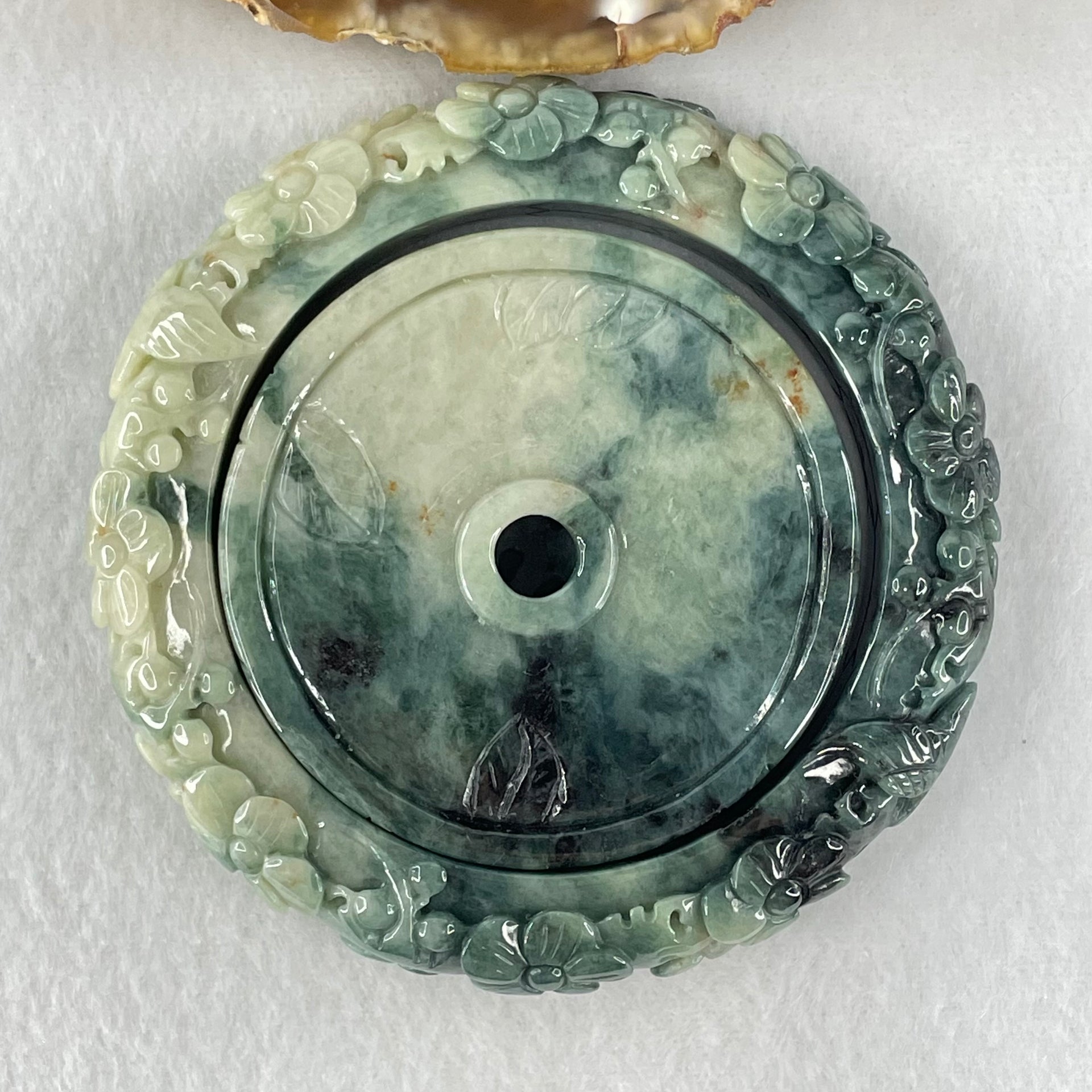 Type A Demin Blue with Light Blueish Green Jadeite Twin Birds with Prosperity Flowers Bangle Inner Diameter 57.4mm 12.4 by 11.9mm and Pendant 55.3 by 13.1mm Total Weight 156.22g - Huangs Jadeite and Jewelry Pte Ltd