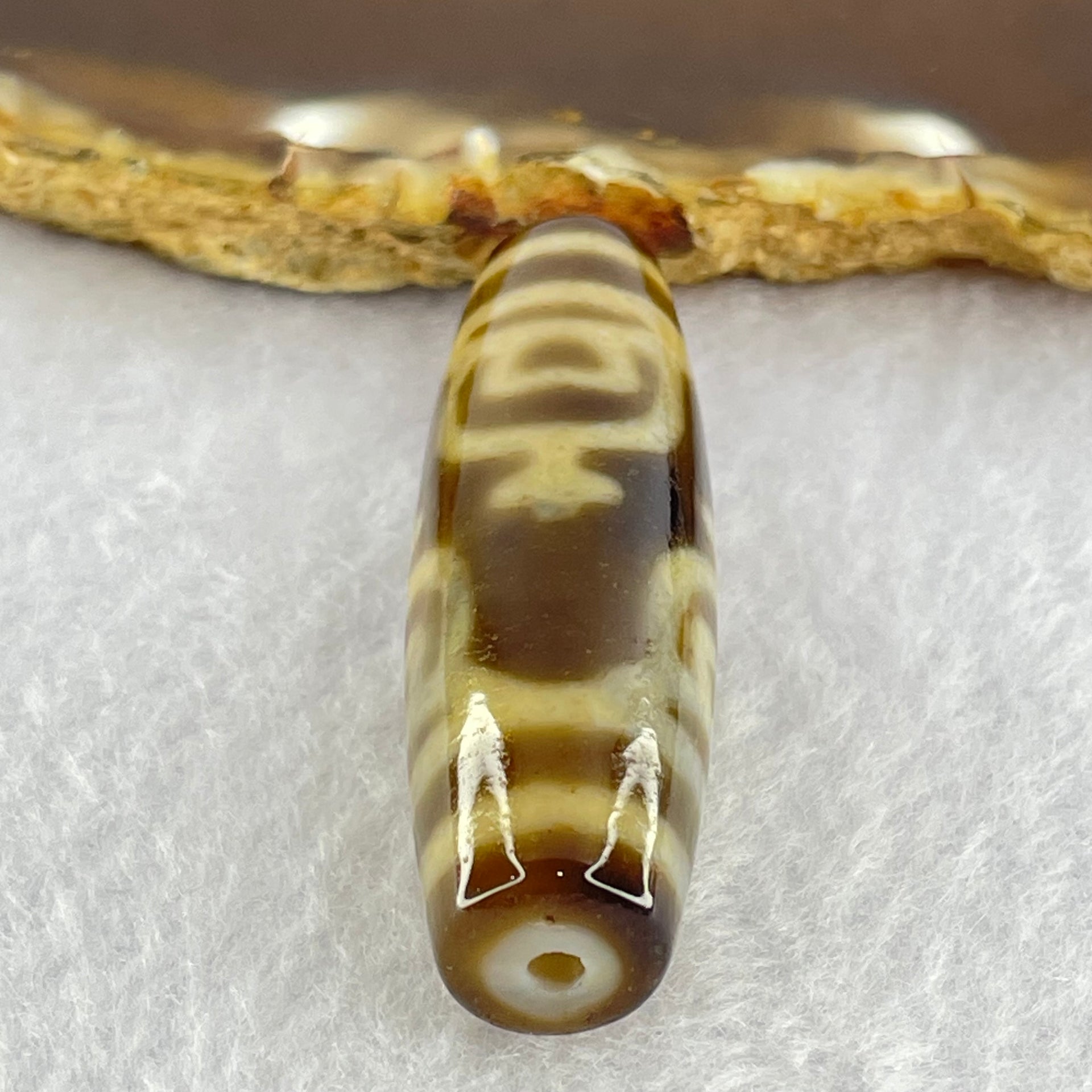 Natural Powerful Tibetan Old Oily Agate 4 Nectar Vessel Dzi Bead Heavenly Master (Tian Zhu) 花蜜容器眼天珠 16.35g 48.9 by 14.6mm - Huangs Jadeite and Jewelry Pte Ltd