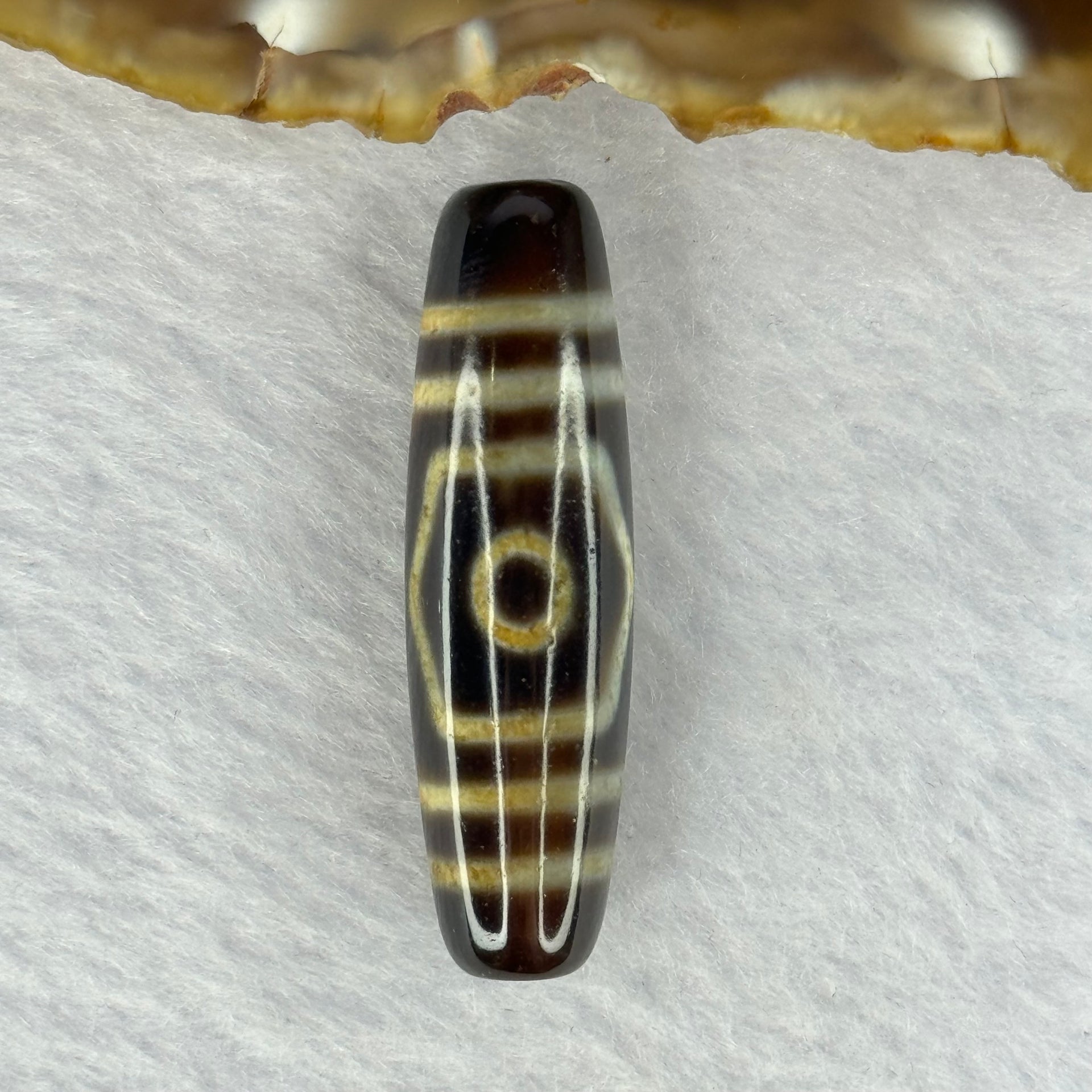 Natural Powerful Tibetan Old Oily Agate 3 Eyes Dzi Bead Heavenly Master (Tian Zhu) 三眼天诛 7.26g 39.4 by 11.2mm - Huangs Jadeite and Jewelry Pte Ltd