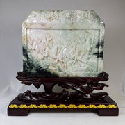 Natural Type A Light Green Light Lavender with Dark Green Patches Jadeite 8 Prosperity Horses with Wooden Stand Display 9,352.7g 275.0 by 100.0 by 360.0mm - Huangs Jadeite and Jewelry Pte Ltd