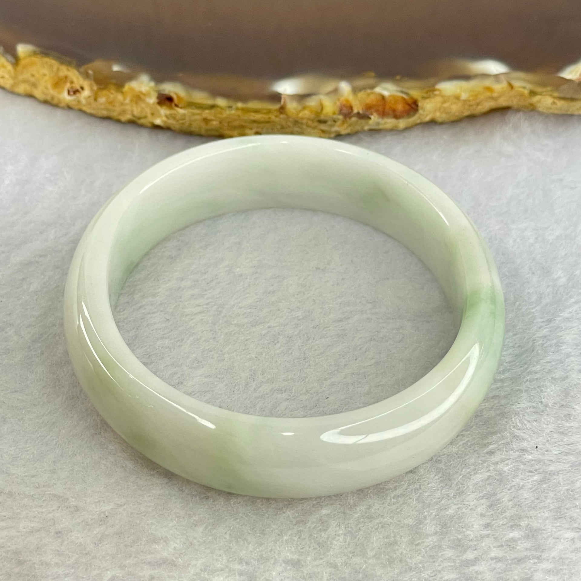 Type A Faint Lavender Green Jadeite Bangle Internal Diameter 55.6mm 36.96g 12.4 by 6.4mm (Internal Lines) - Huangs Jadeite and Jewelry Pte Ltd