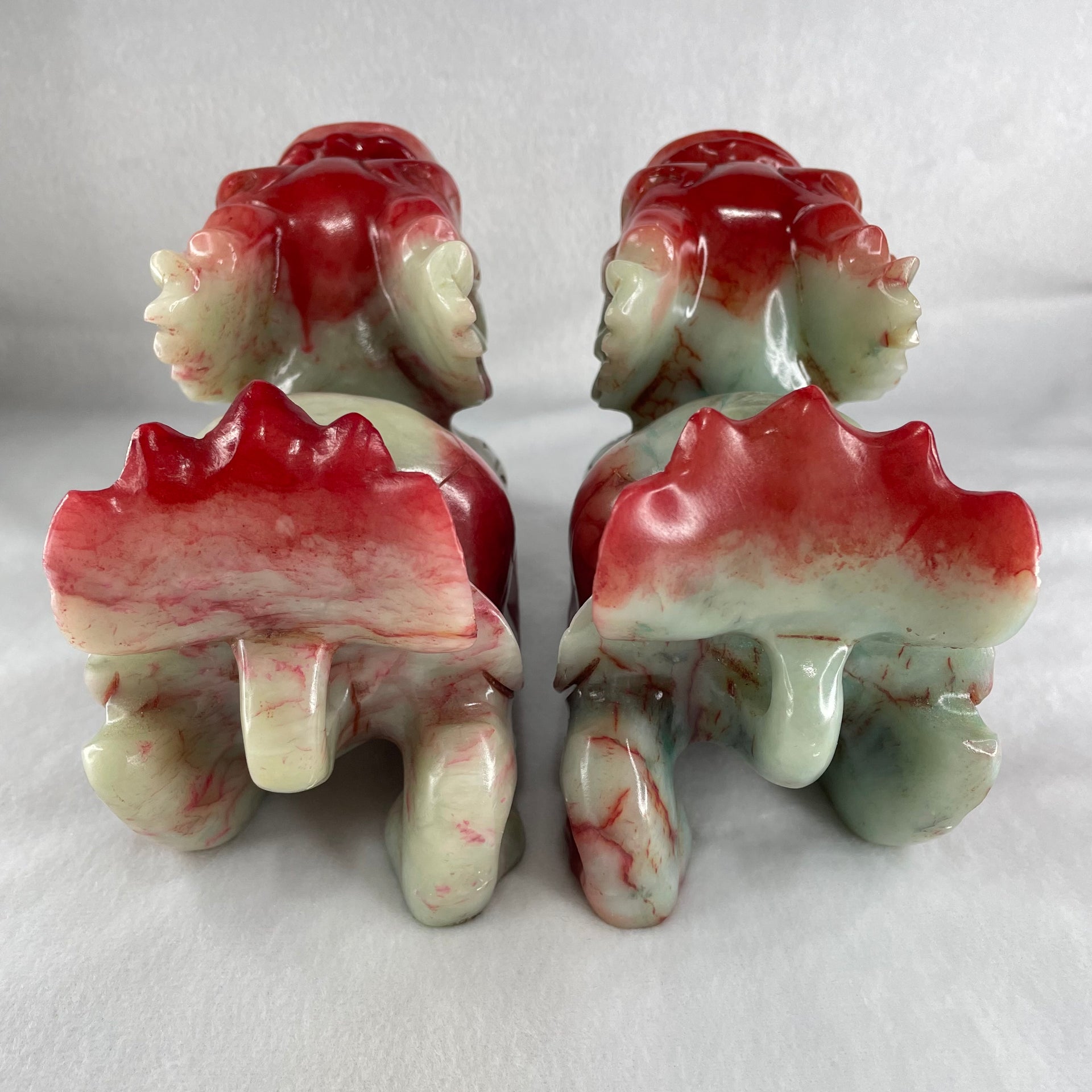 Antique Natural Red Green Marble Long Gui Dragon Turtle Pair Total Weight 2,753.5g each about 155.0 by 70.0 by 11.0mm (Slight Chips) - Huangs Jadeite and Jewelry Pte Ltd