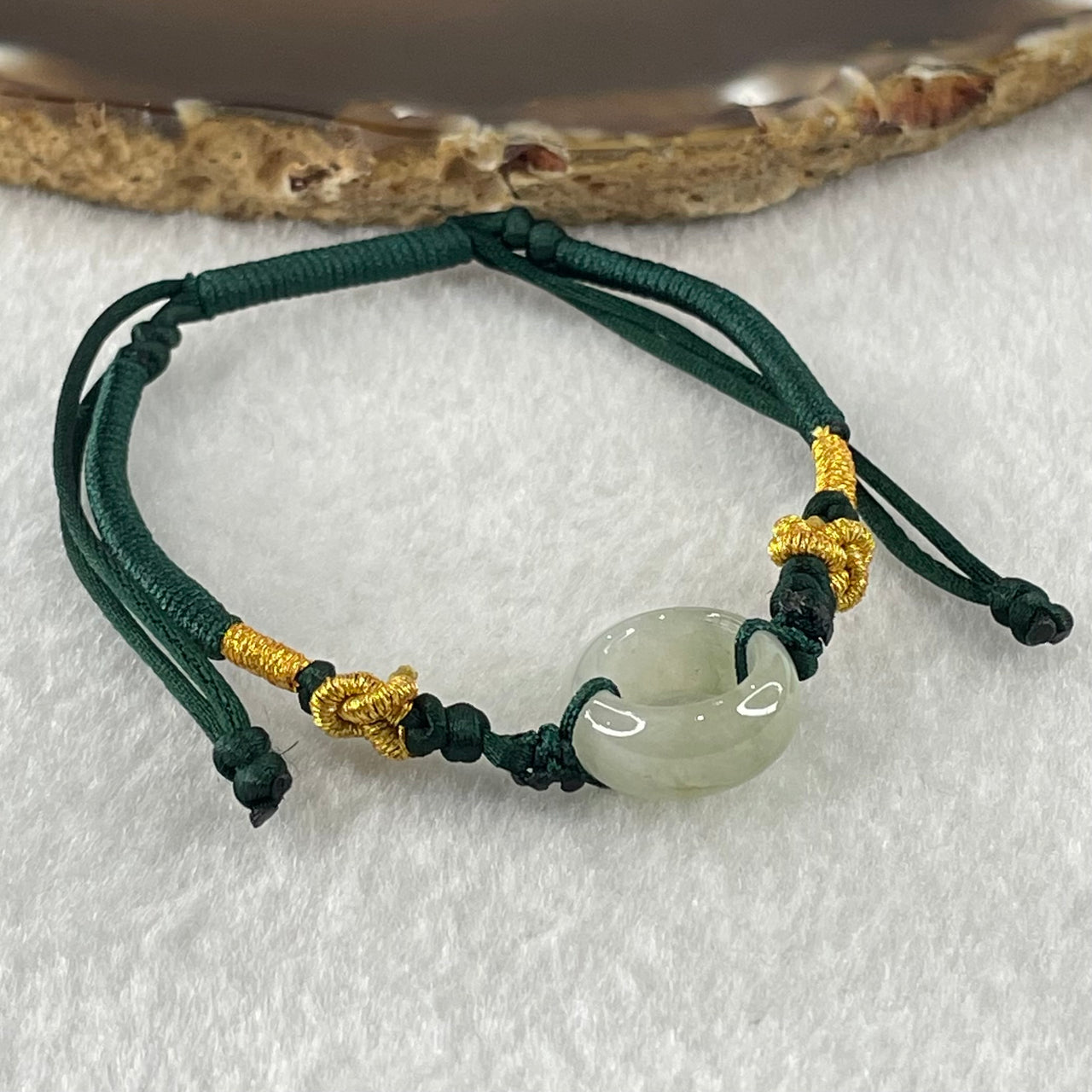 Type A Faint Green Jadeite Ping An Kou String Bracelet 2.98g 15.1 by 6.5mm - Huangs Jadeite and Jewelry Pte Ltd