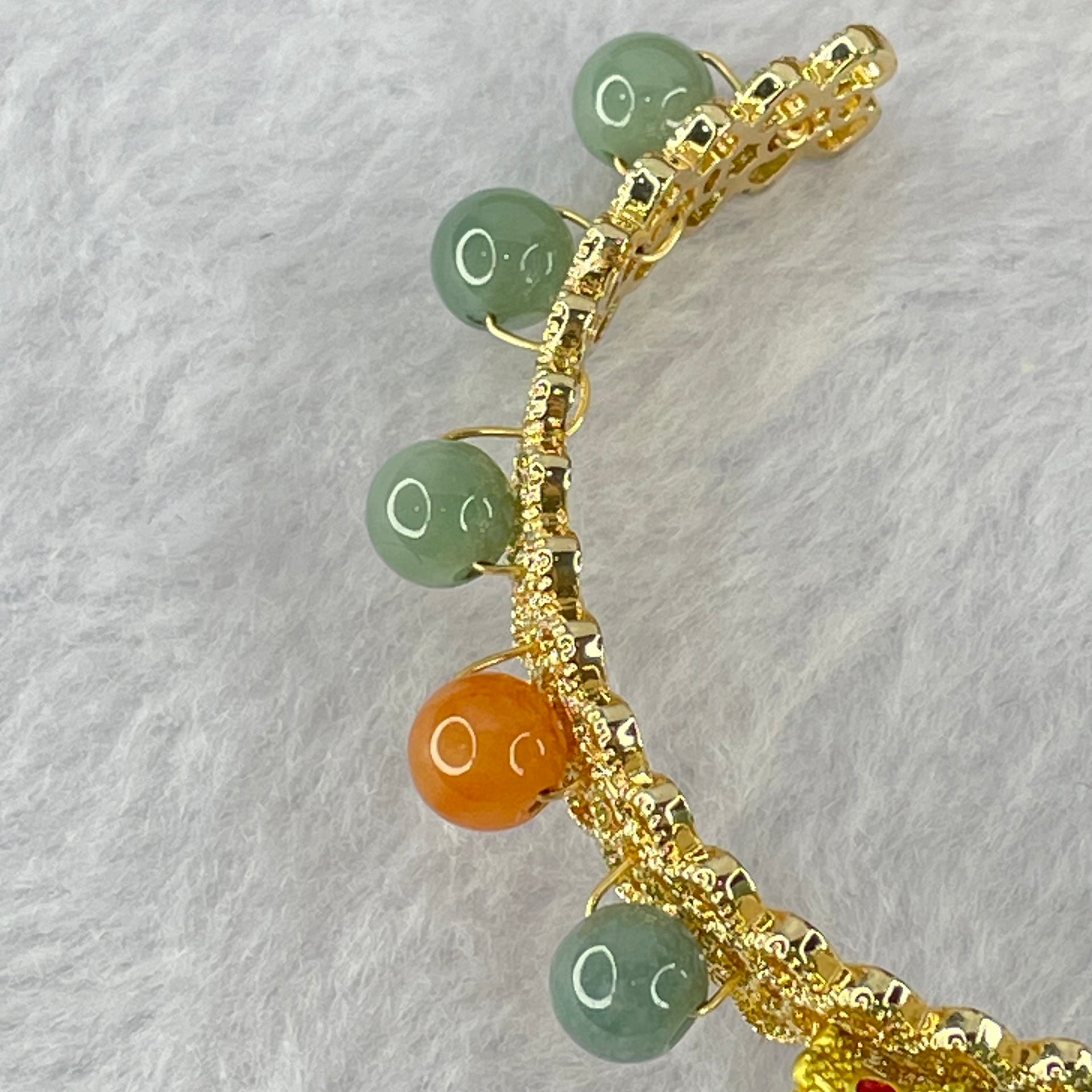 Type A Blueish Green Jadeite Floral Ping An Kou and Beads 18.64g 27.9 by 3.9mm 6.0mm 10 Beads - Huangs Jadeite and Jewelry Pte Ltd