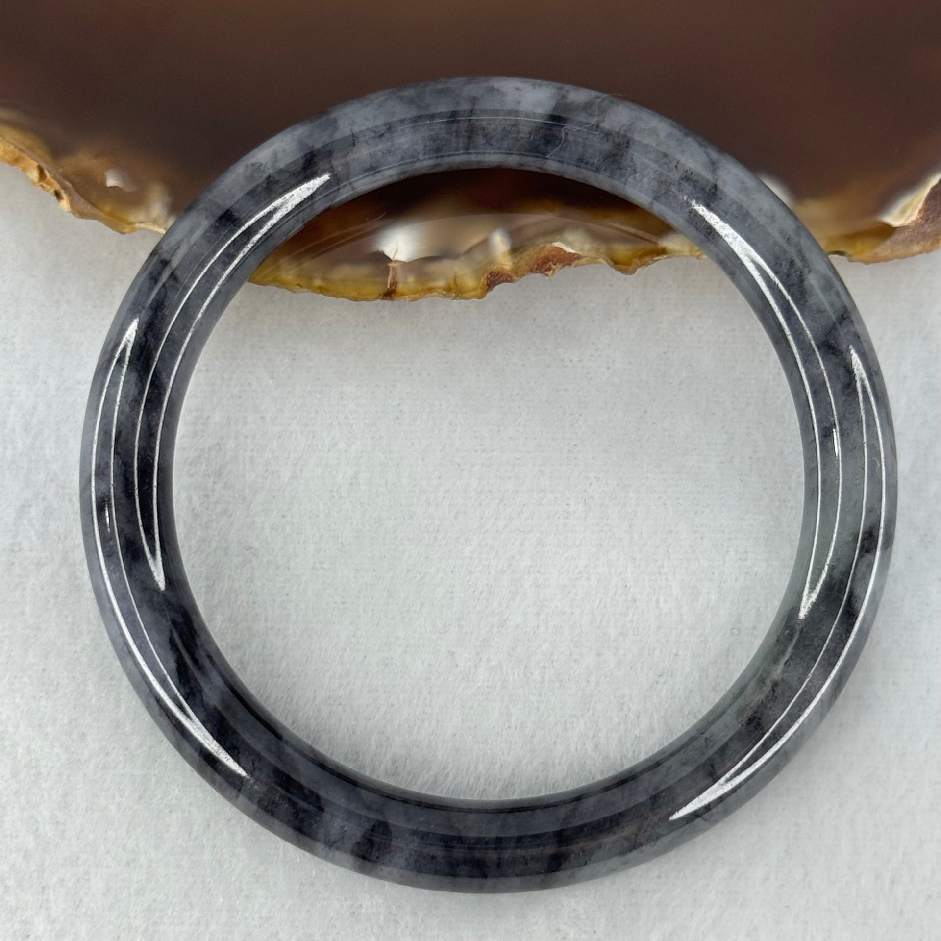 Type A Wuji Black Grey Jadeite Bangle Internal Diameter 55.2mm 34.32g 8.1 by 8.2mm (Very Slight Internal Line) - Huangs Jadeite and Jewelry Pte Ltd